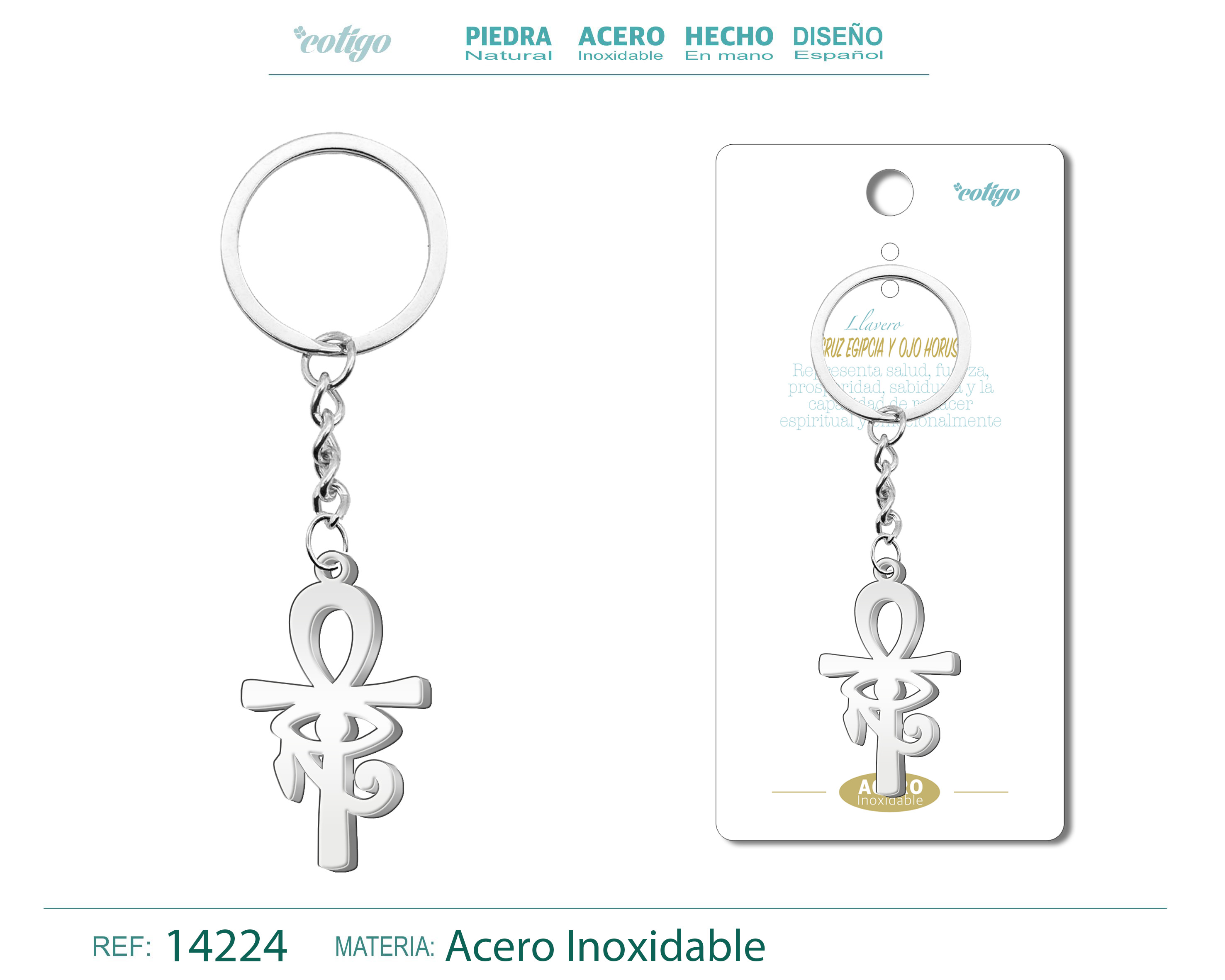 Llavero de Cruz Egipcia y Ojo Horus Acero