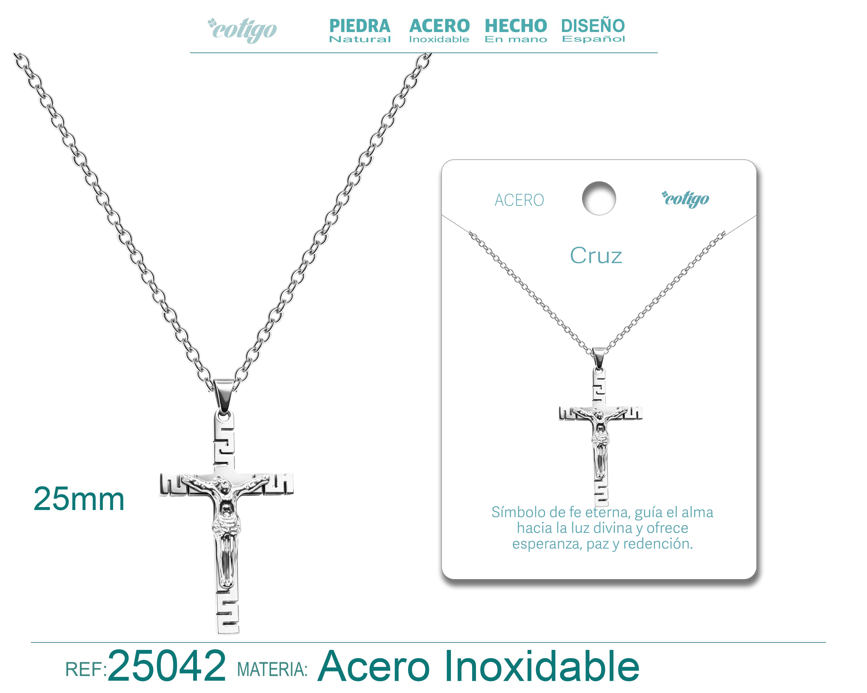 Colgante Cruz Latina Acero color Plateado