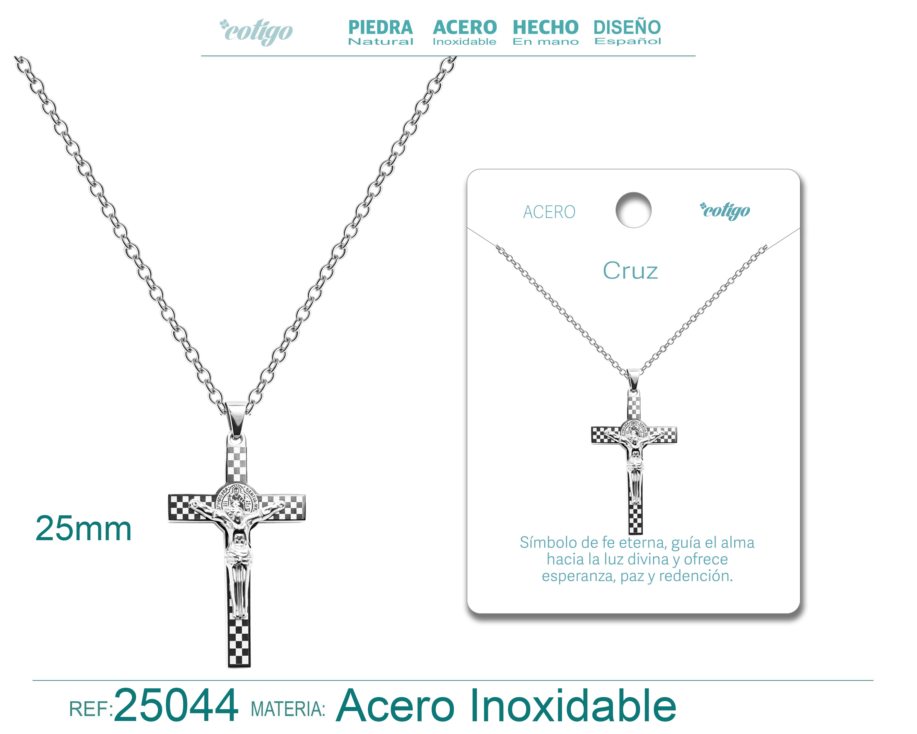 Colgante Cruz Latina Acero color Plateado