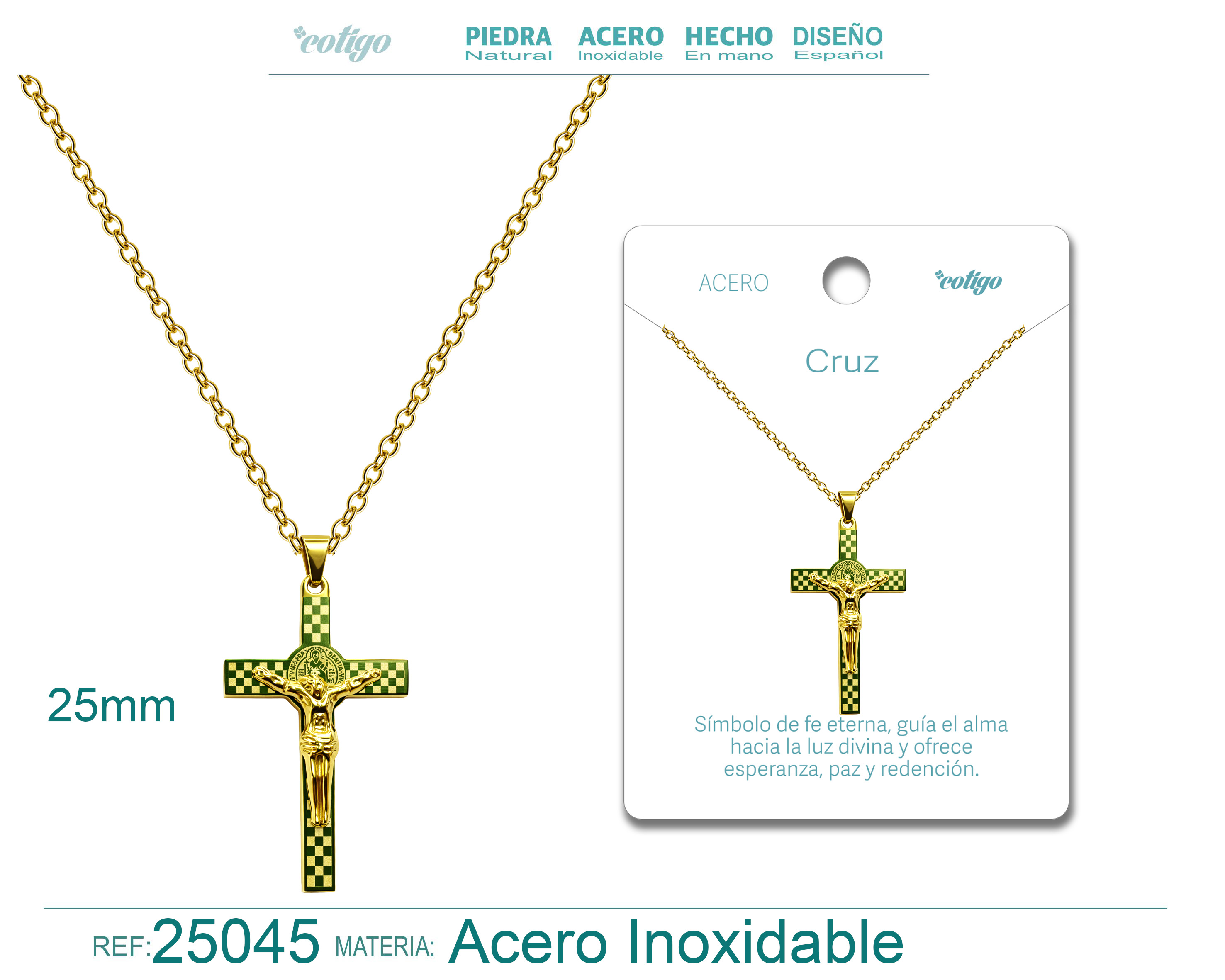 Colgante Cruz Latina Acero color Dorado