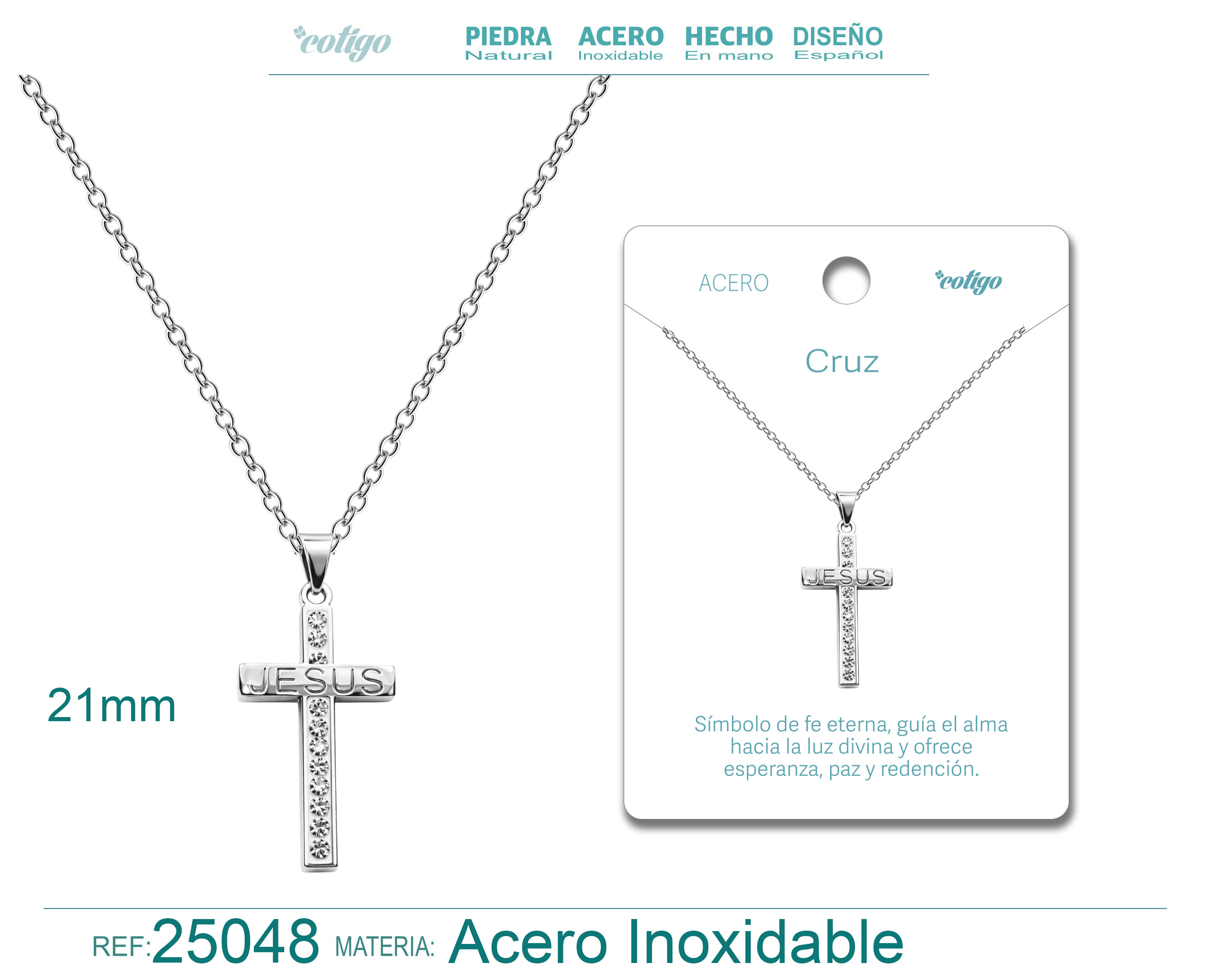 Colgante Cruz Latina Acero color Plateado