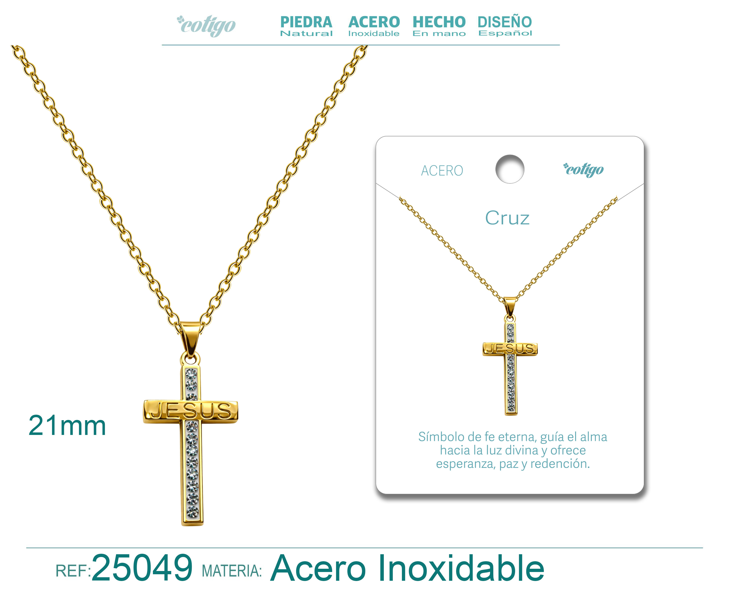 Colgante Cruz Latina Acero color Dorado