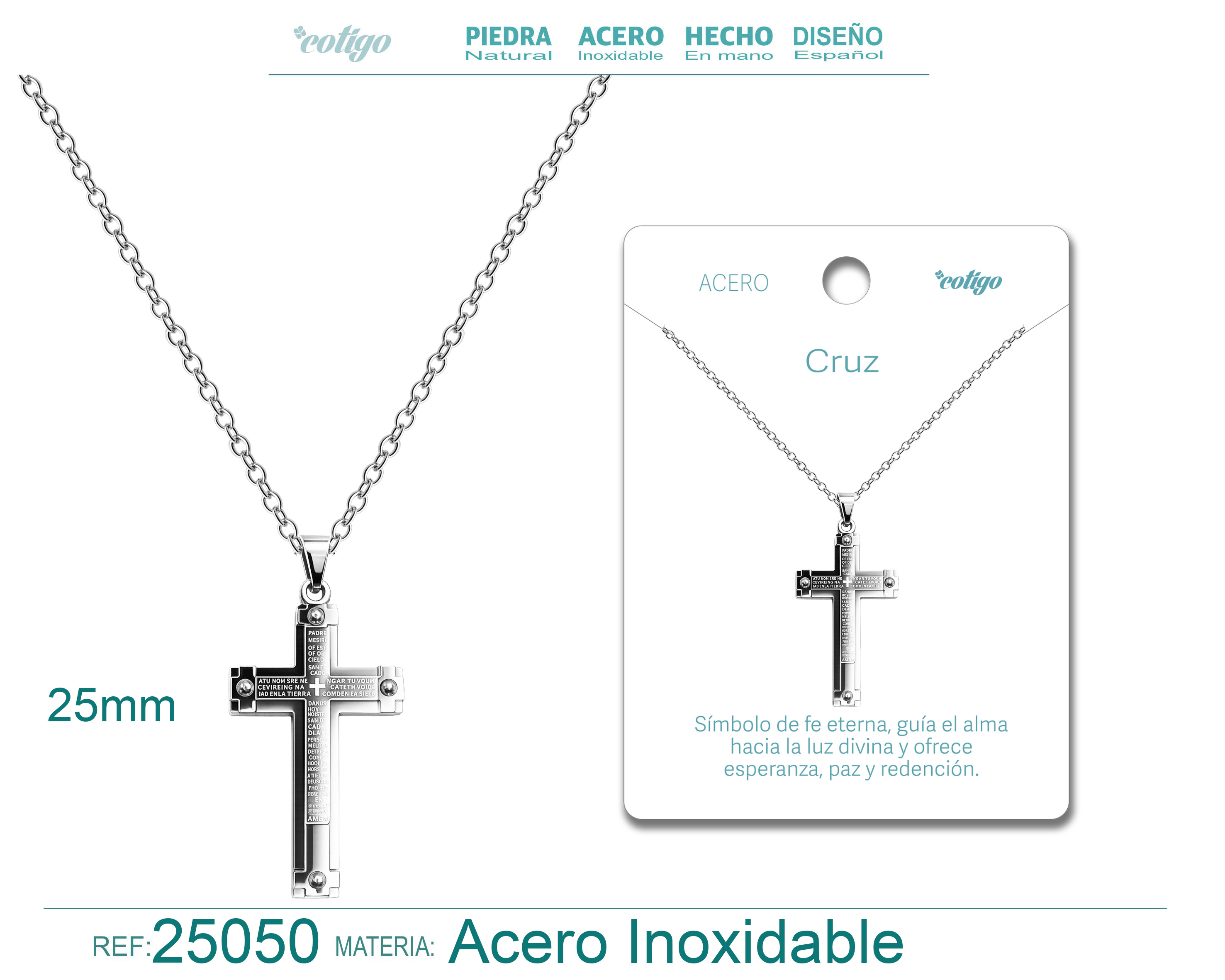Colgante Cruz Latina Acero color Plateado