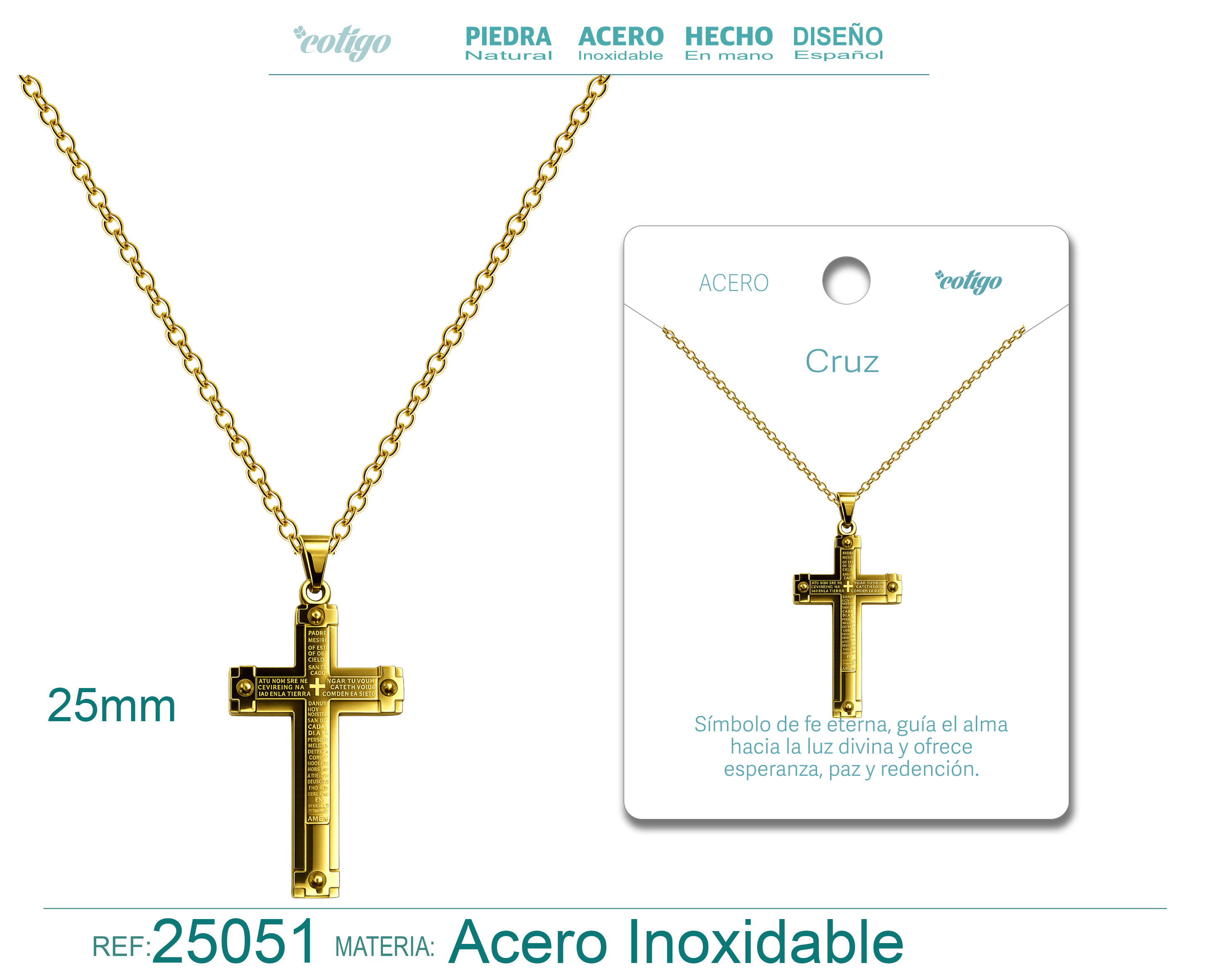 Colgante Cruz Latina Acero color Dorado