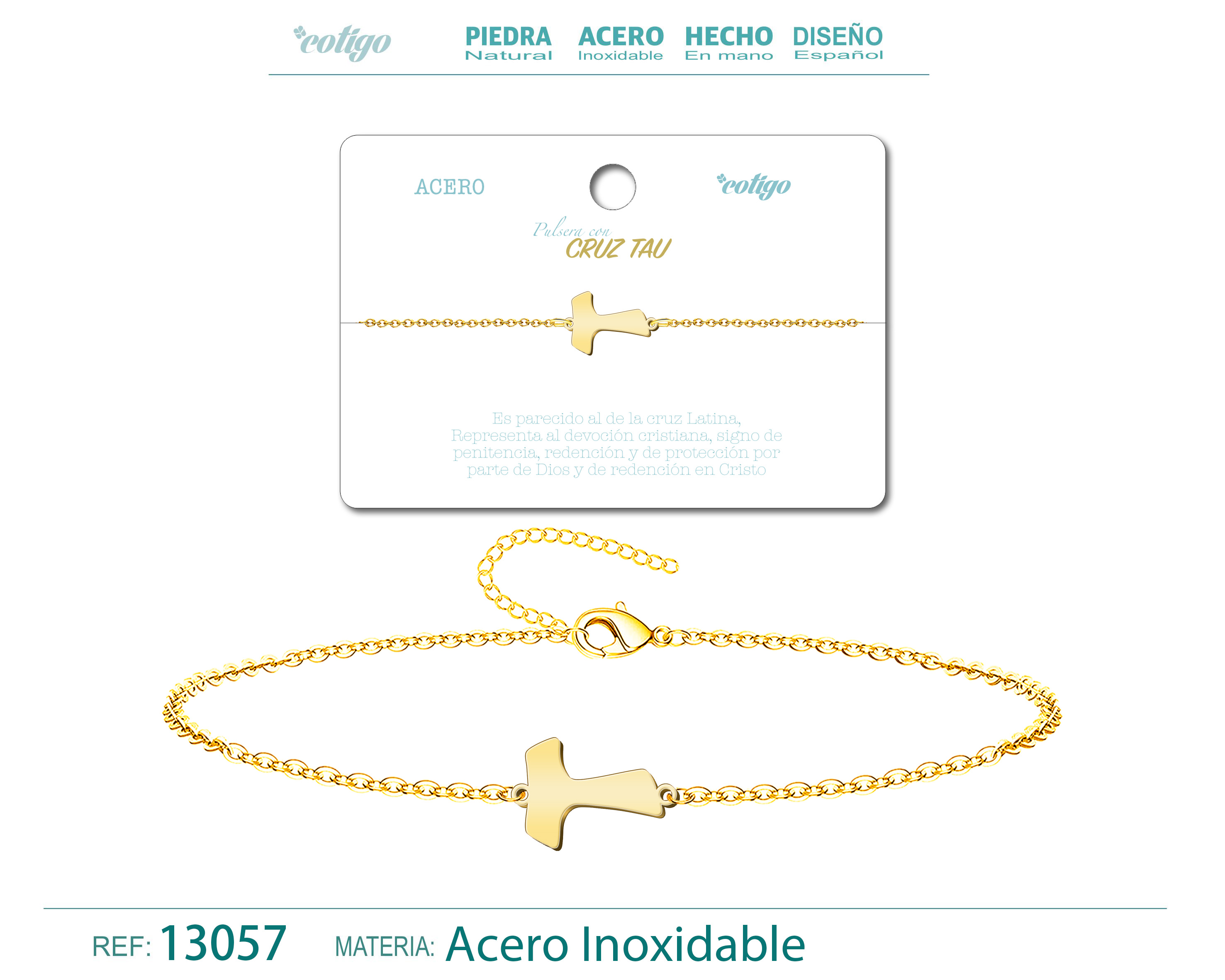 Pulsera Cruz TauAcero Dorado