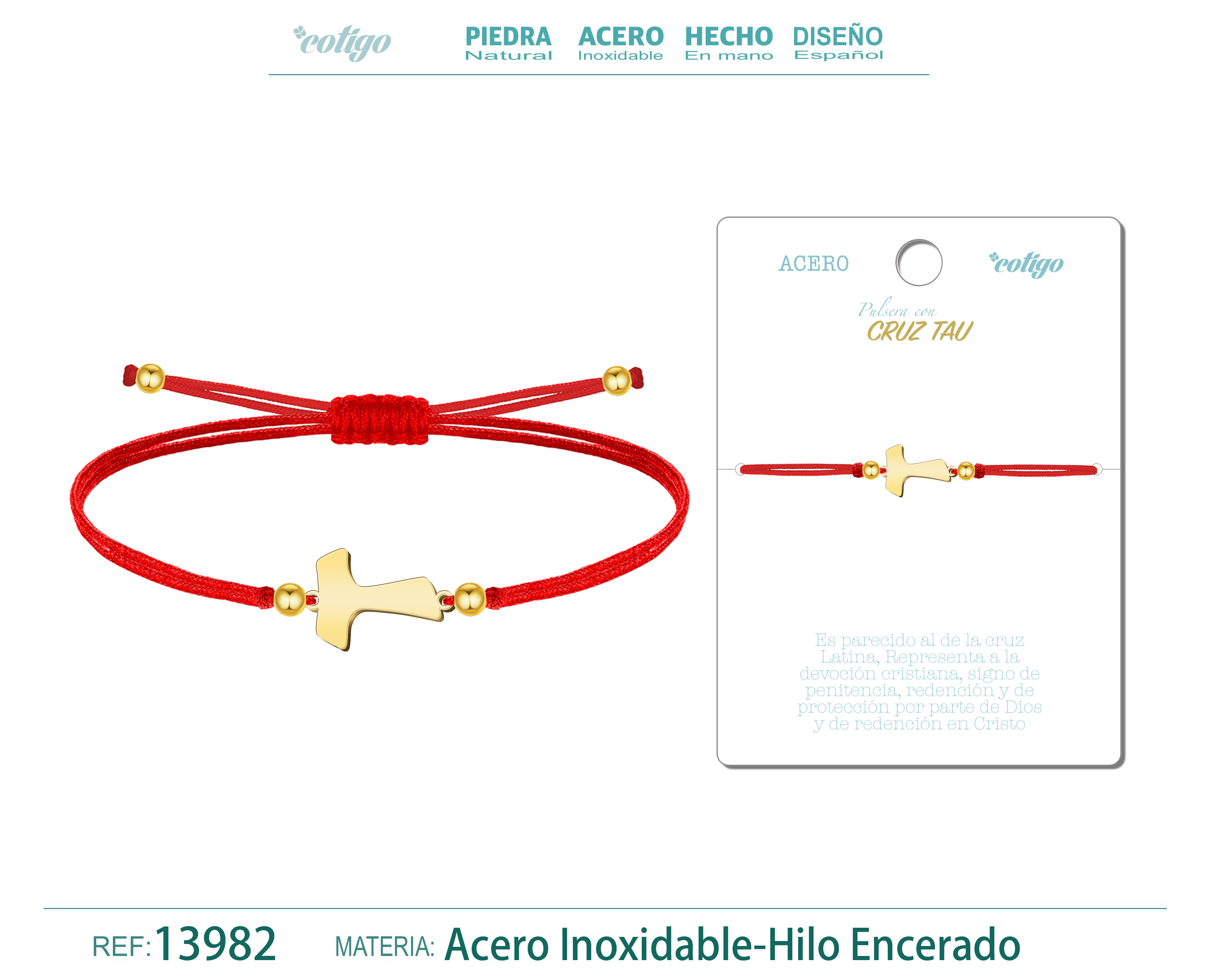 Pulsera Cruz tau Dorado de Hilo En.Rojo