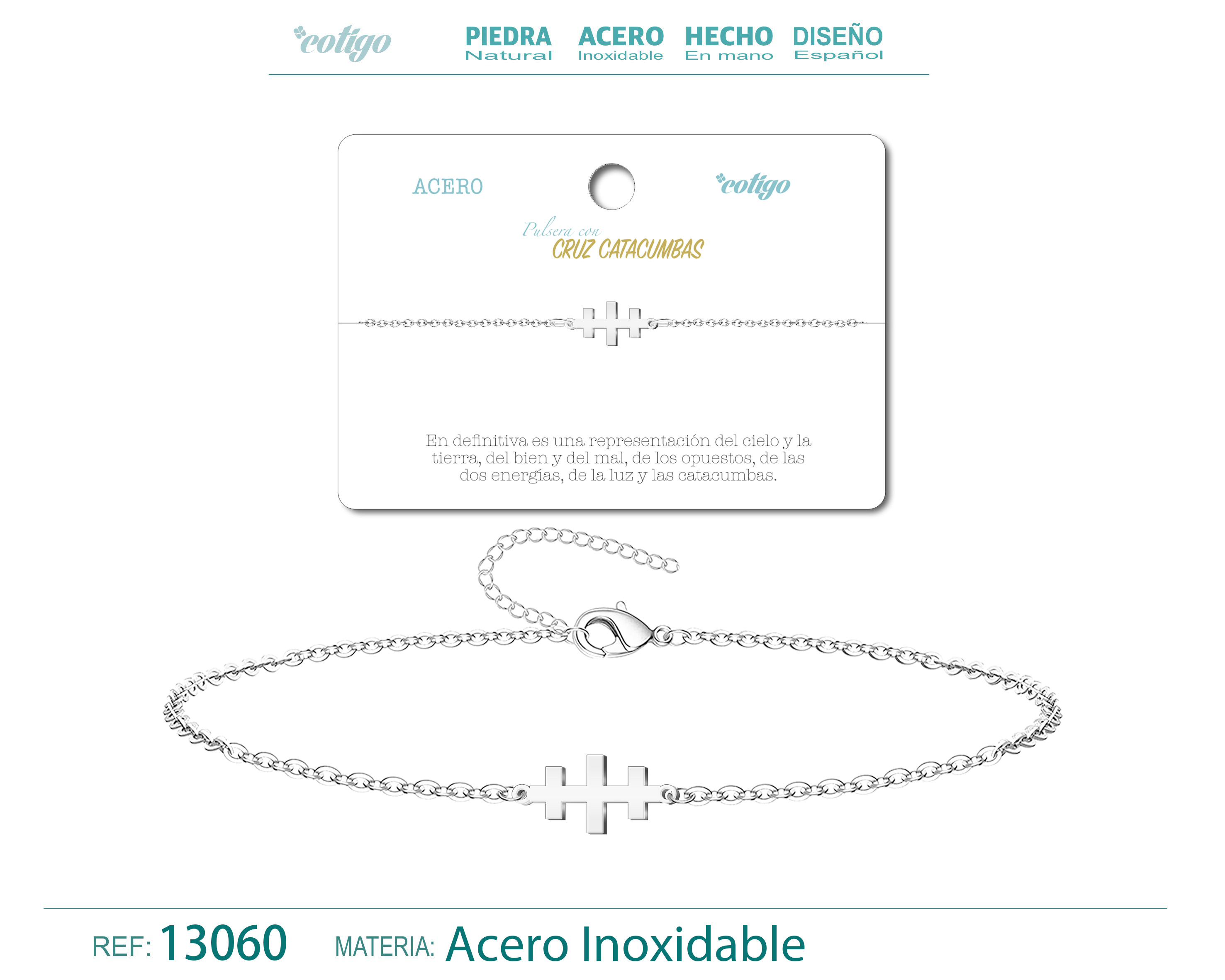 Pulsera Cruz Catacumbas Acero Plateado