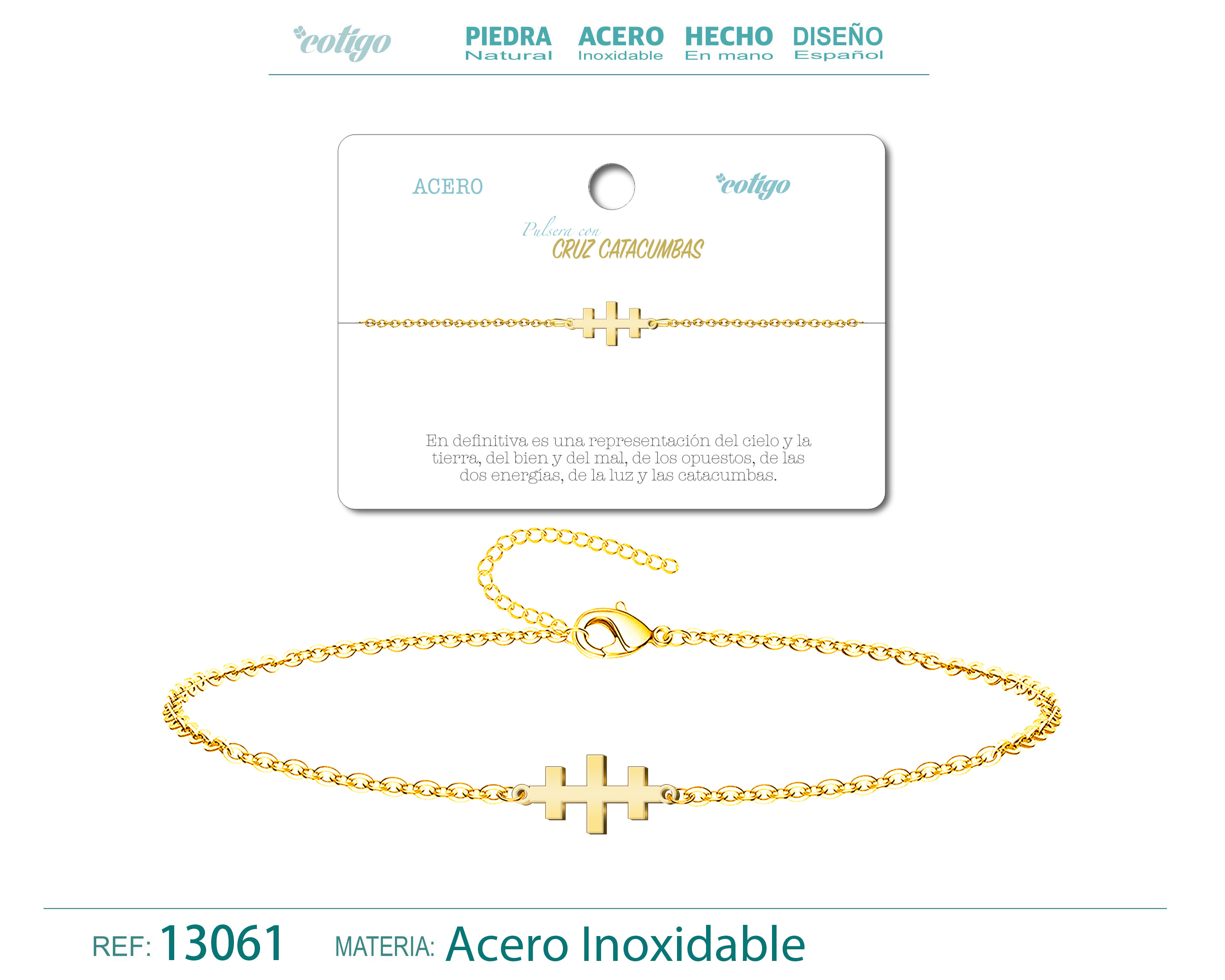 Pulsera Cruz CatacumbasAcero Dorado