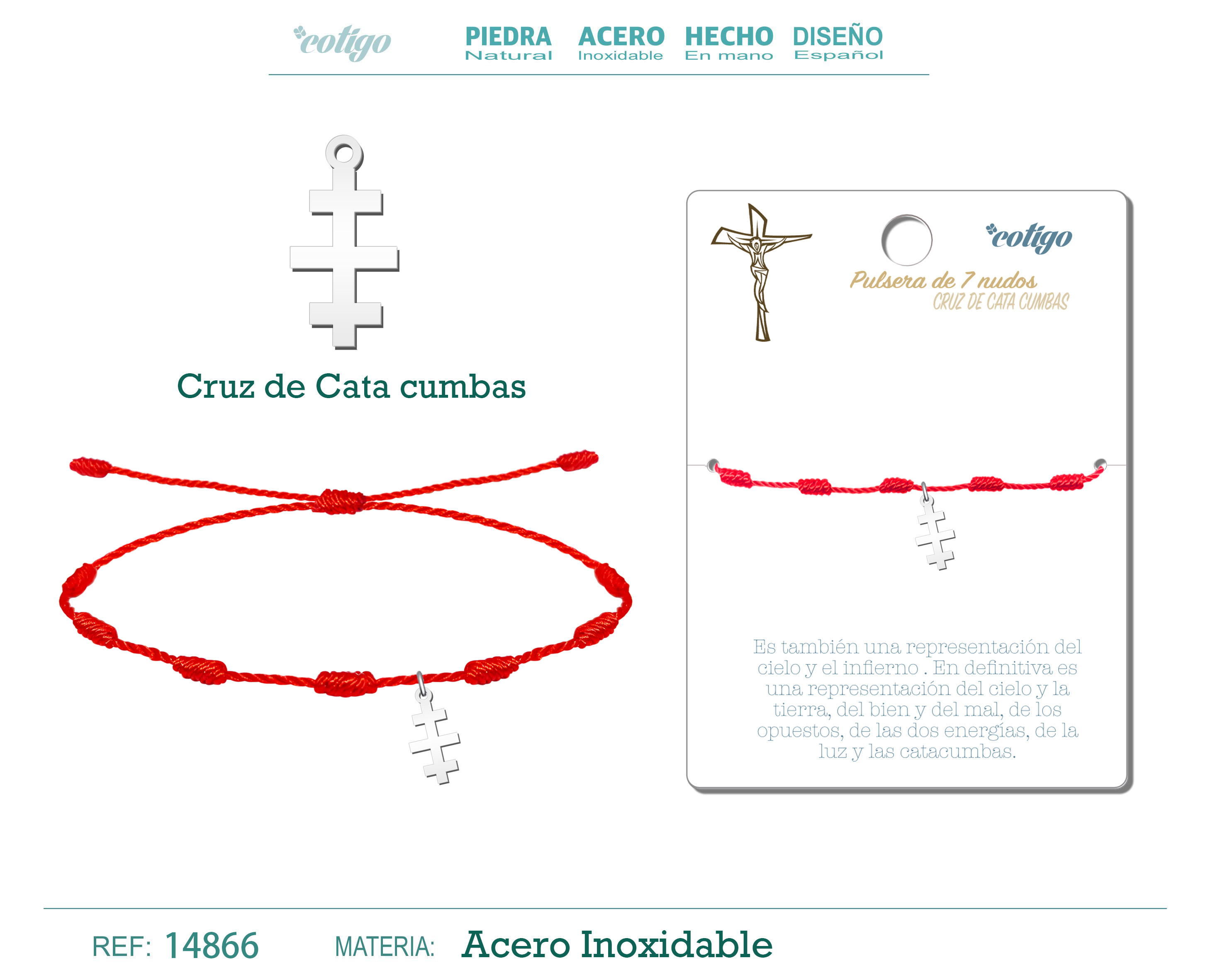 Pulsera 7 Nudos con Cruz de Cata cumbas color Plateado