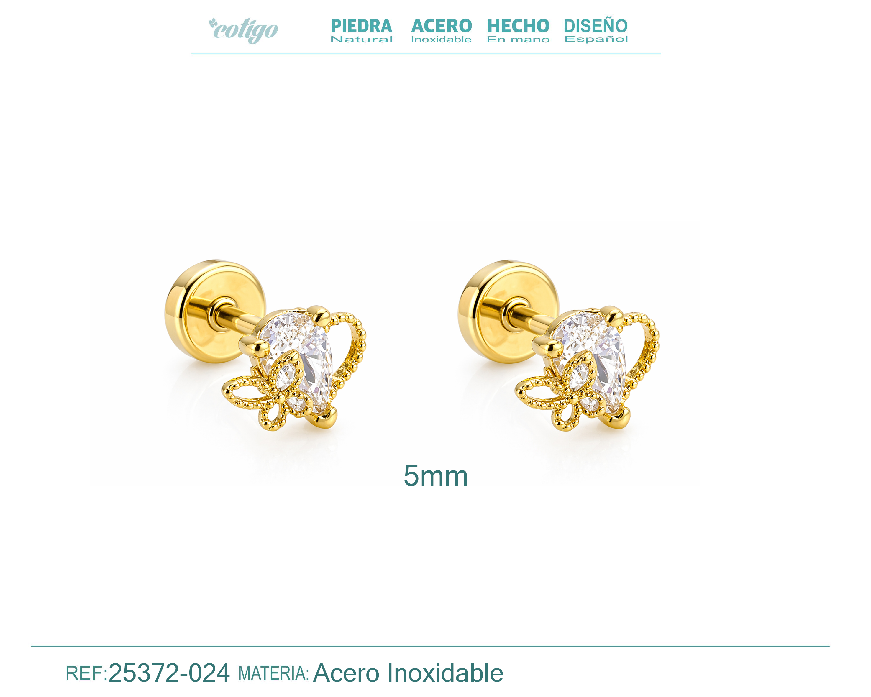 Pendiente-Piercing Bañado Oro 18K y con Circonita