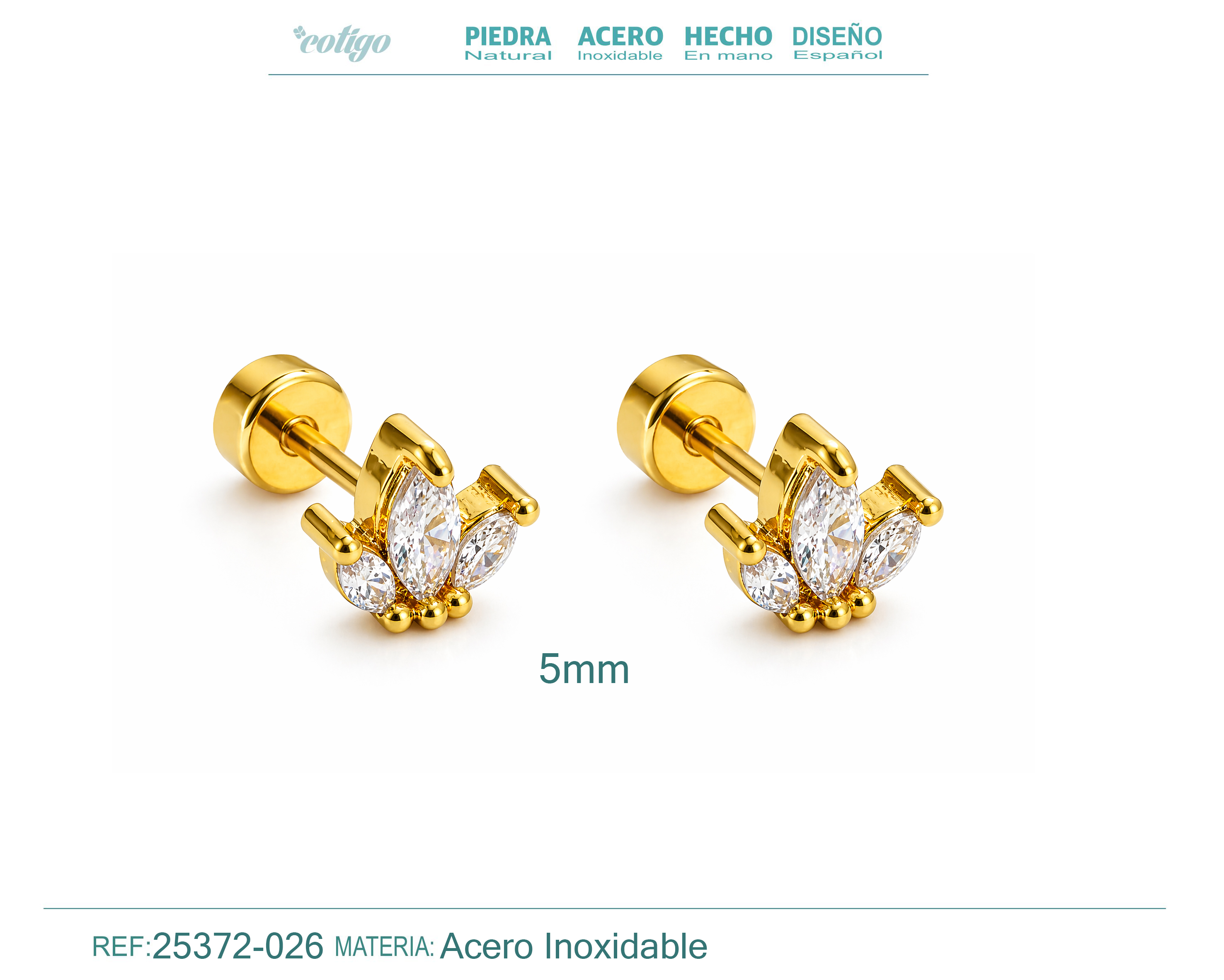 Pendiente-Piercing Bañado Oro 18K y con Circonita