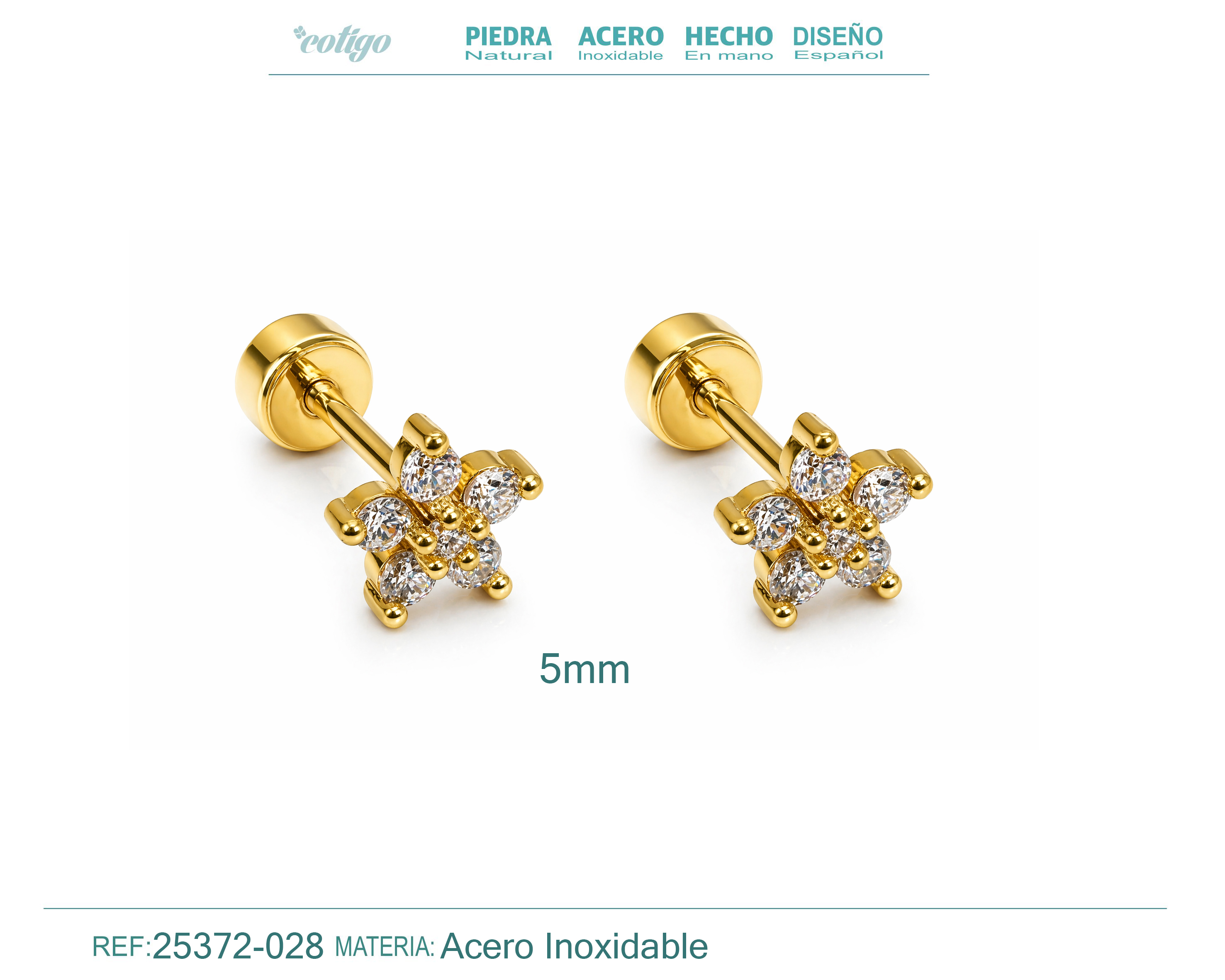 Pendiente-Piercing Bañado Oro 18K y con Circonita