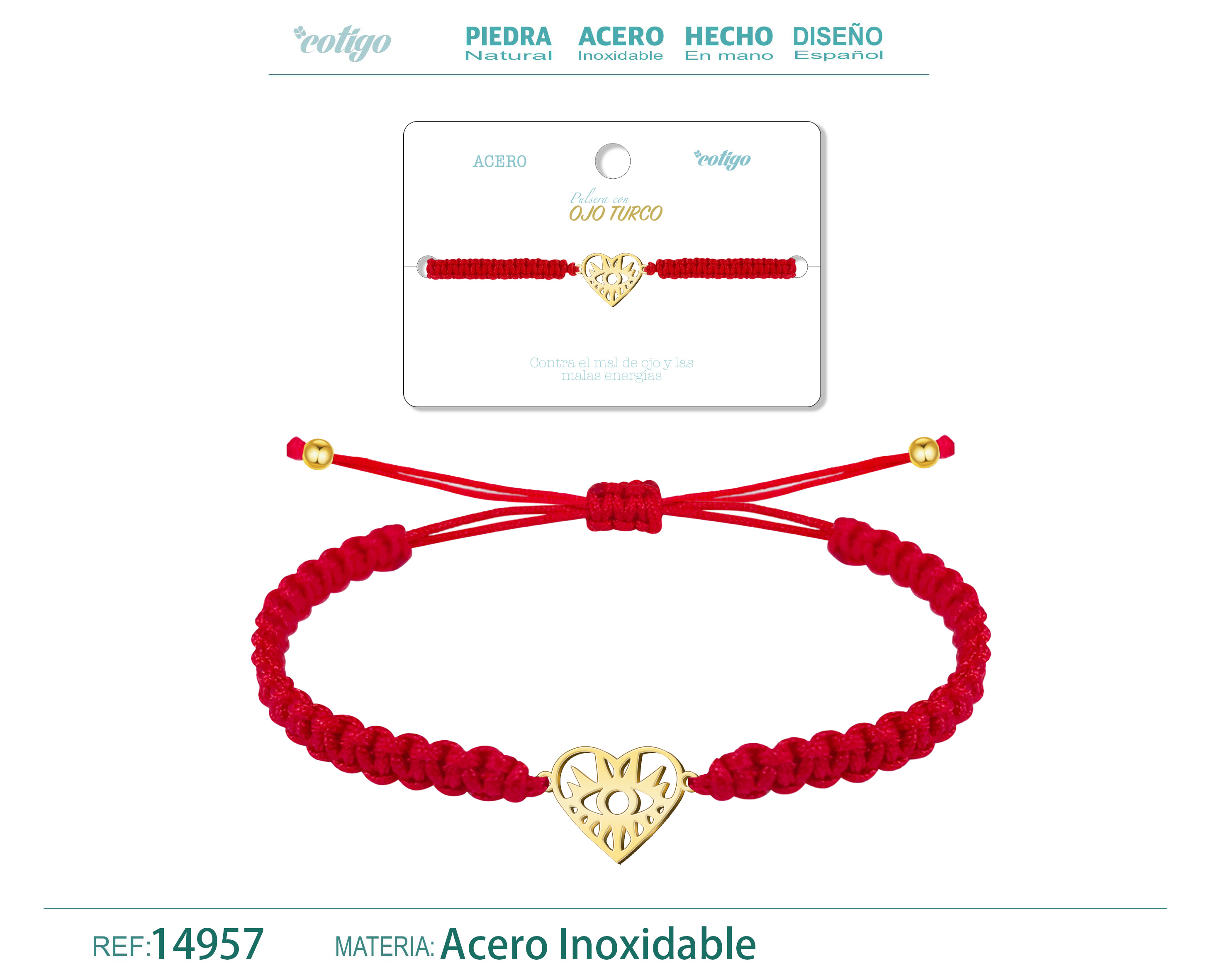 Pulsera Hilo Destino con Ojo Turco Acero Dorado