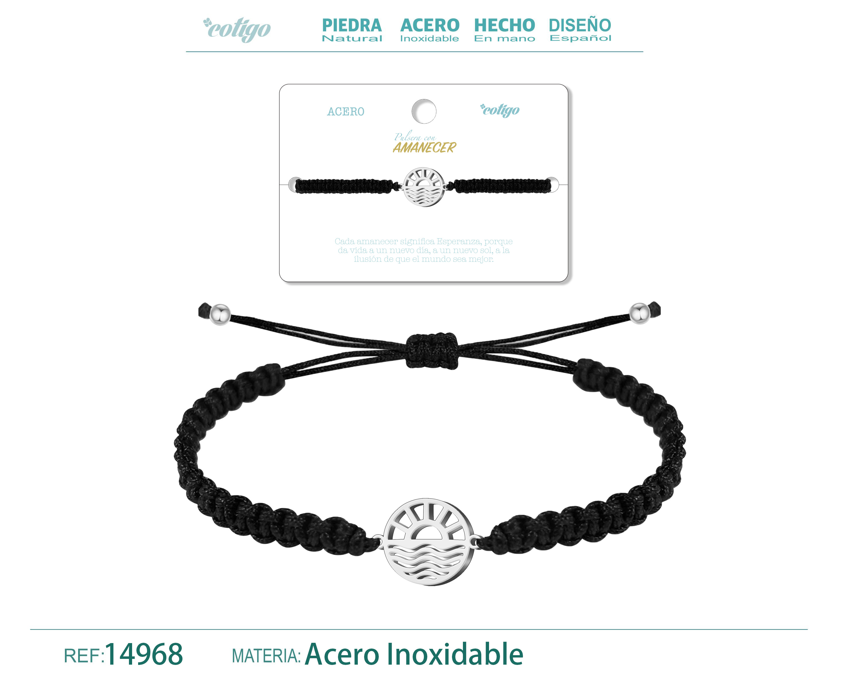 Pulsera Hilo Destino con Amanecer Acero Plateado