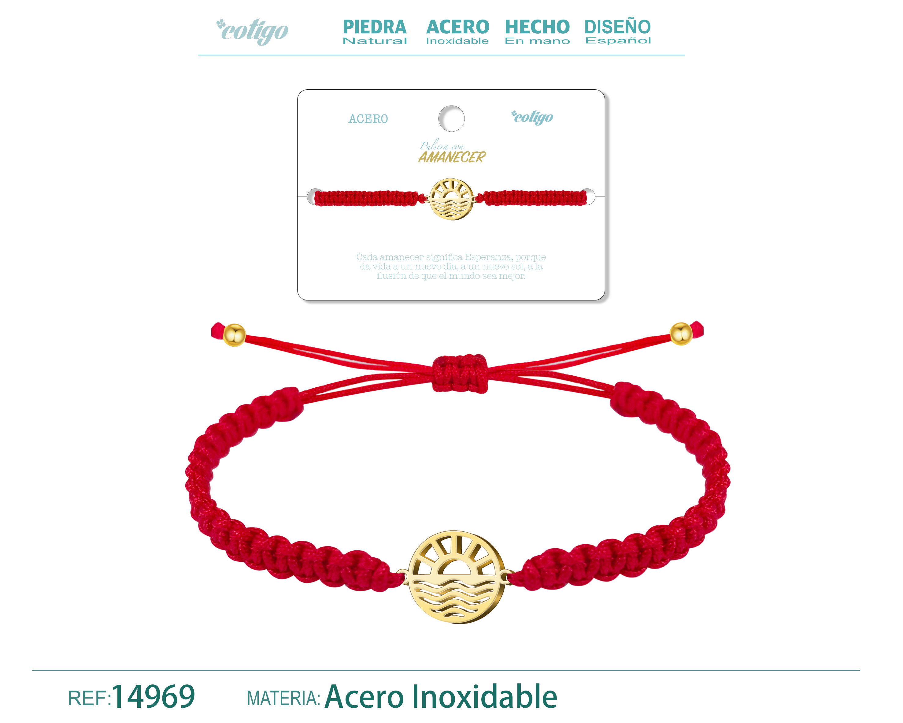 Pulsera Hilo Destino con Amanecer Acero Dorado