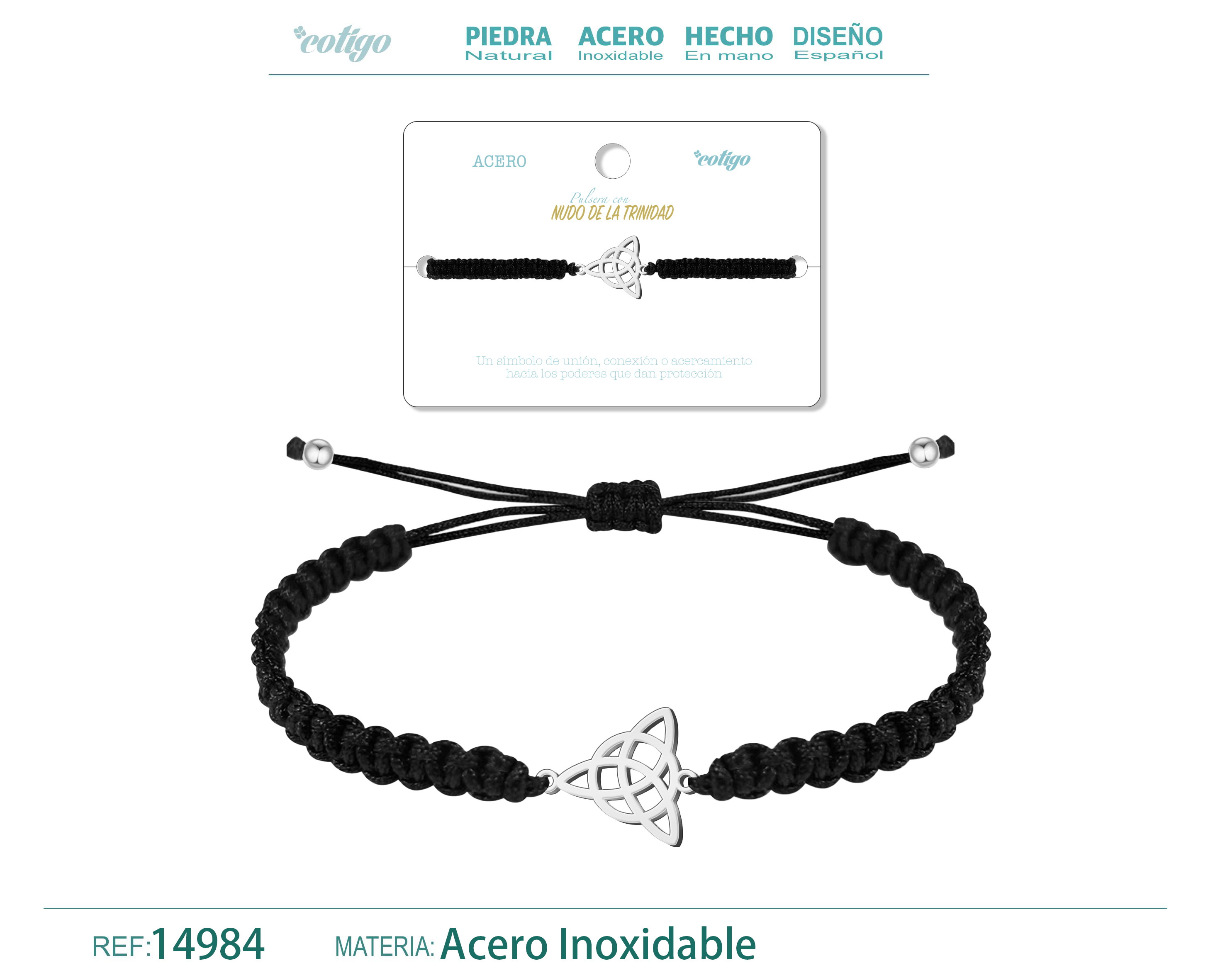 Pulsera Hilo Destino con Nudo de la Trinidad Acero Plateado