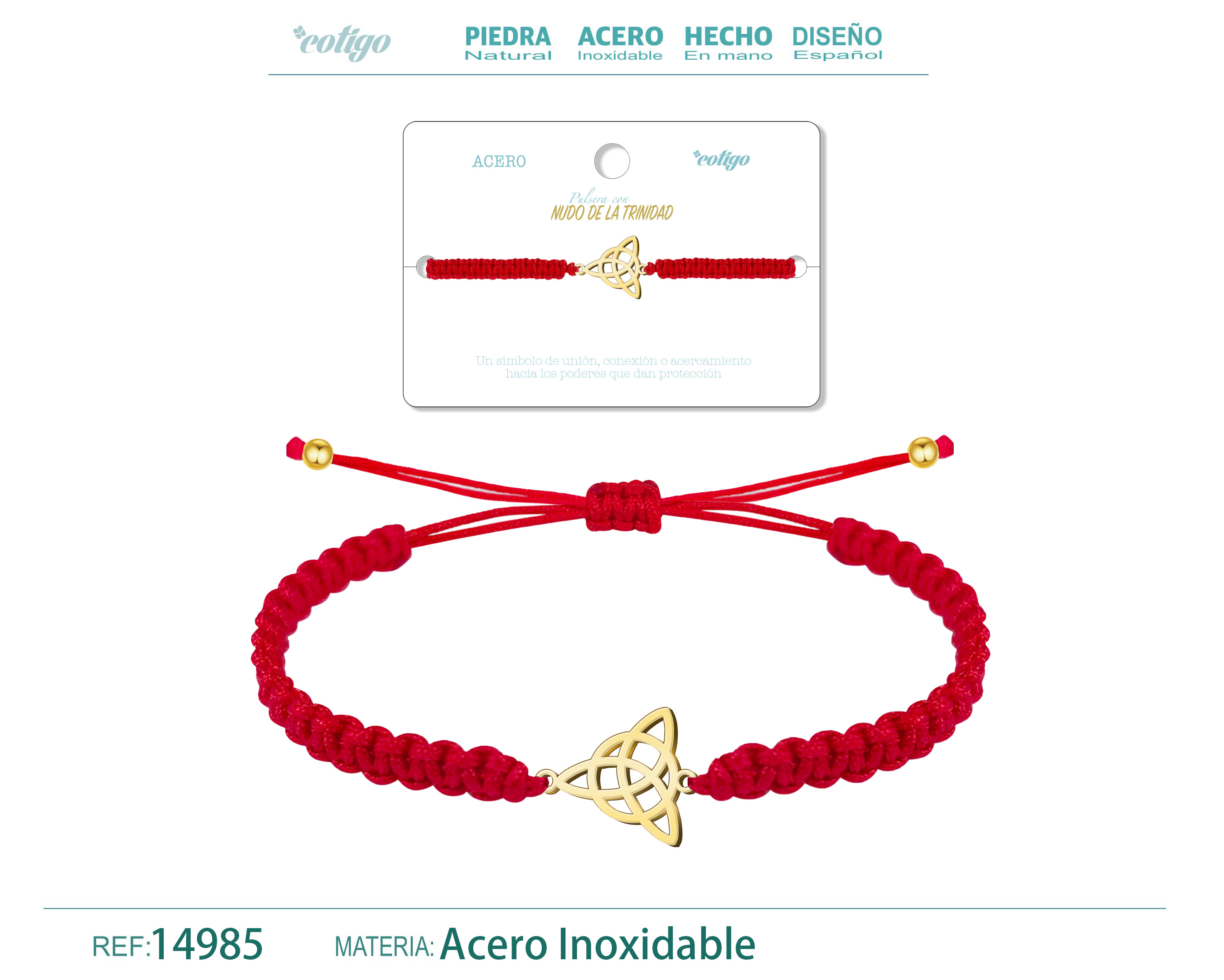 Pulsera Hilo Destino con Nudo de la Trinidad Acero Dorado