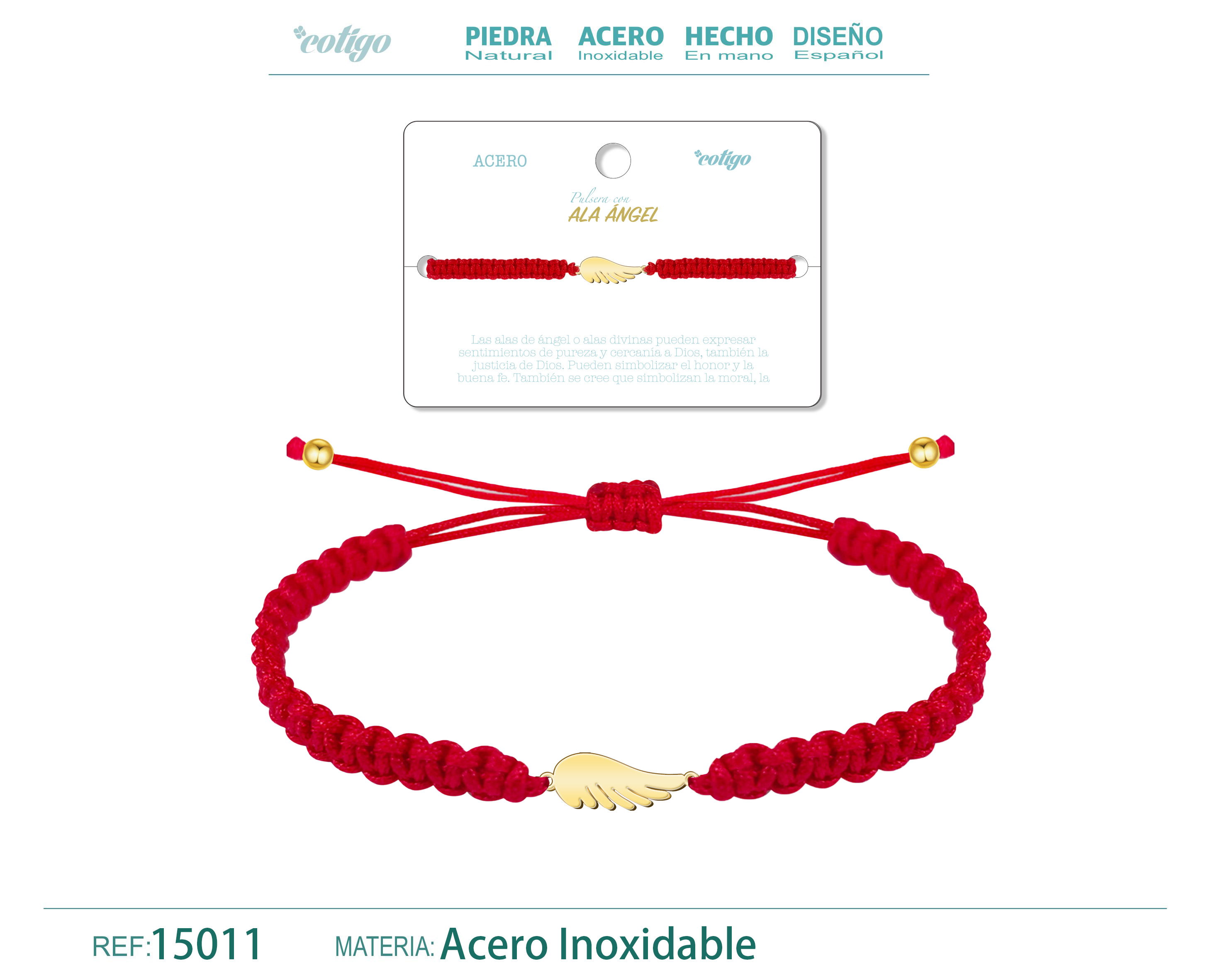 Pulsera Hilo Destino con Ala ángel Acero Dorado