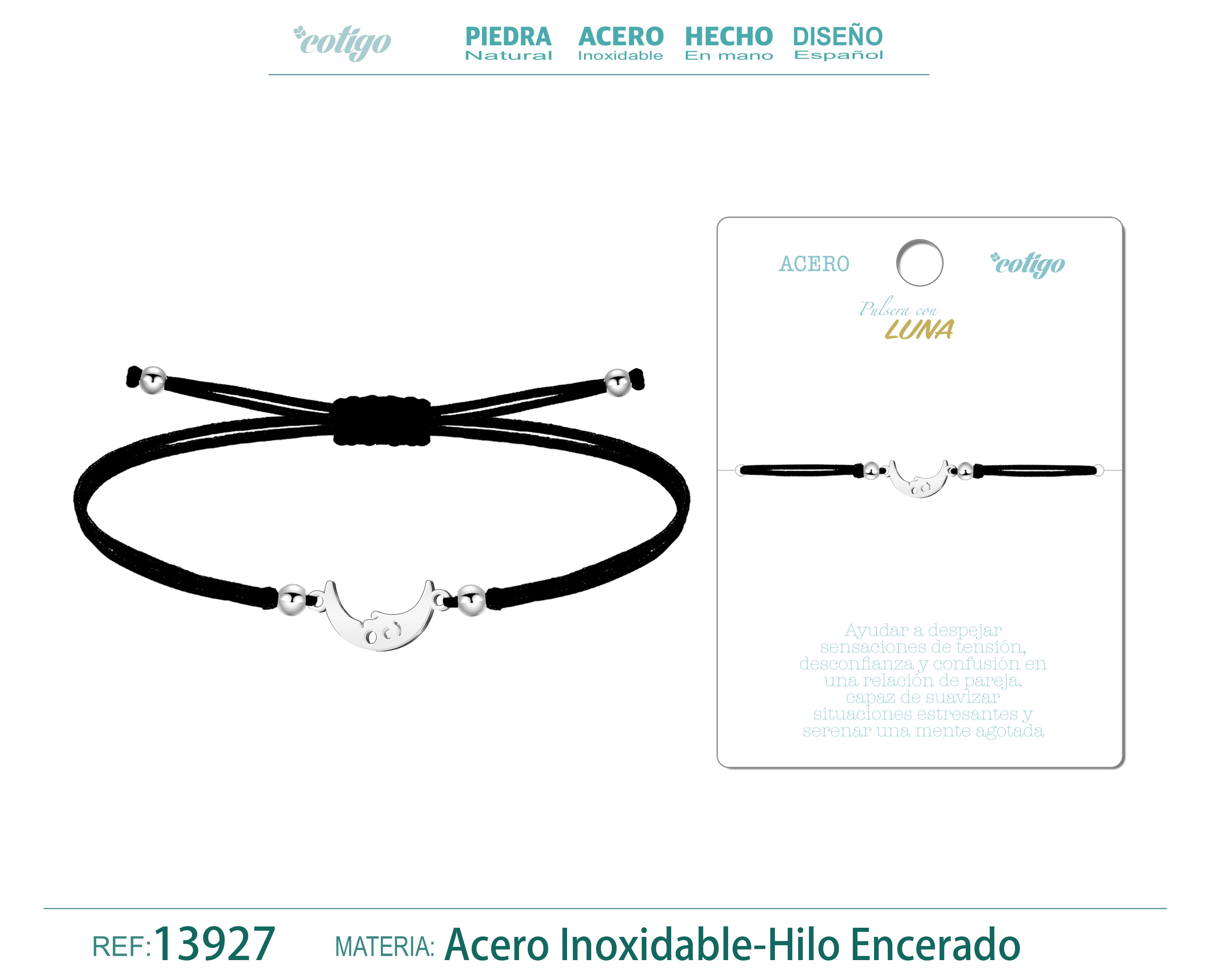 Pulsera Luna Plateado de Hilo En.Negro