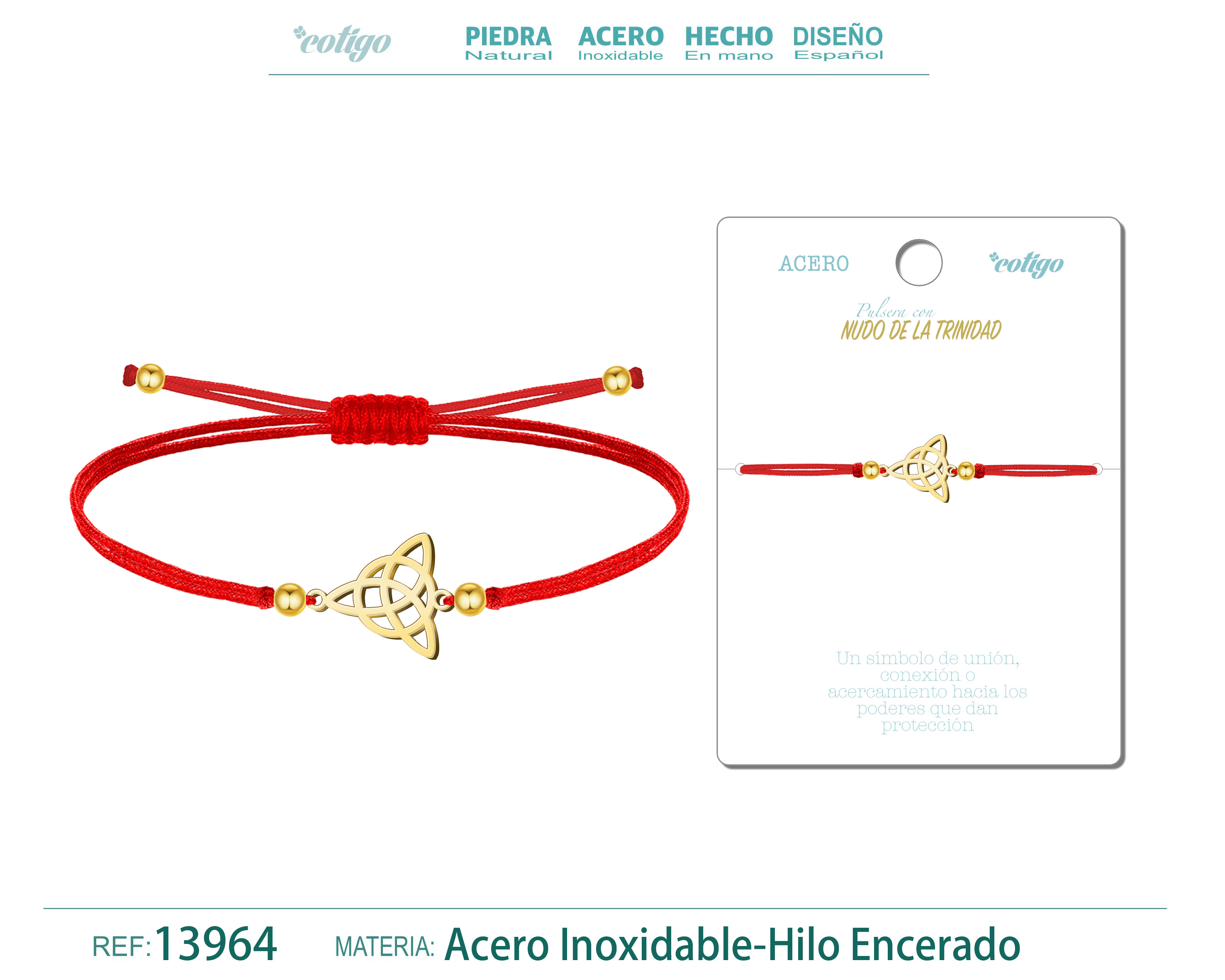 Pulsera Nudo de la Trinidad Dorado de Hilo En.Rojo