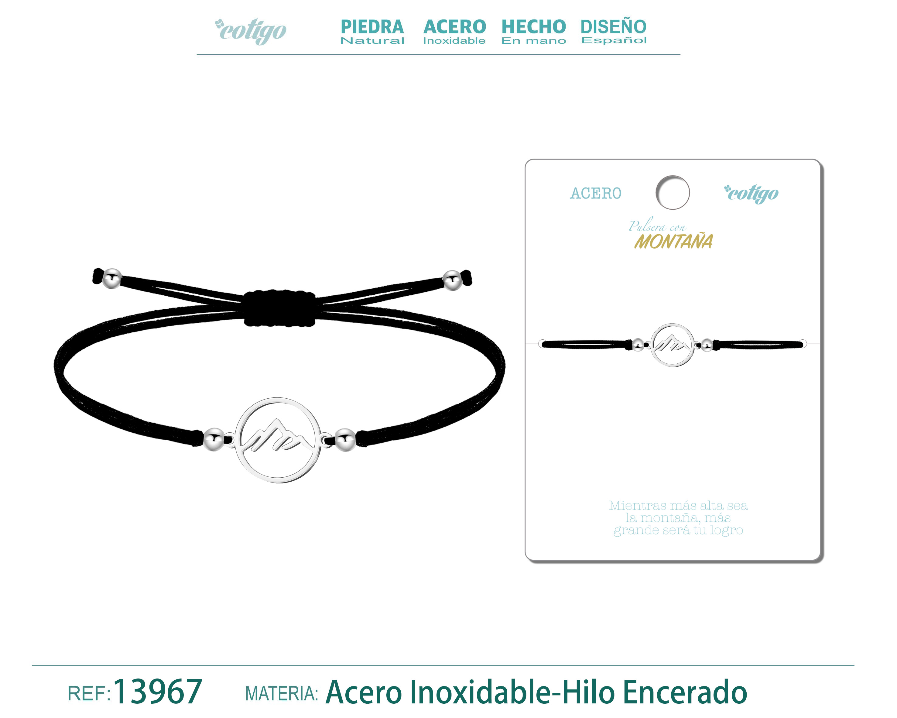 Pulsera Montaña Plateado de Hilo En.Negro