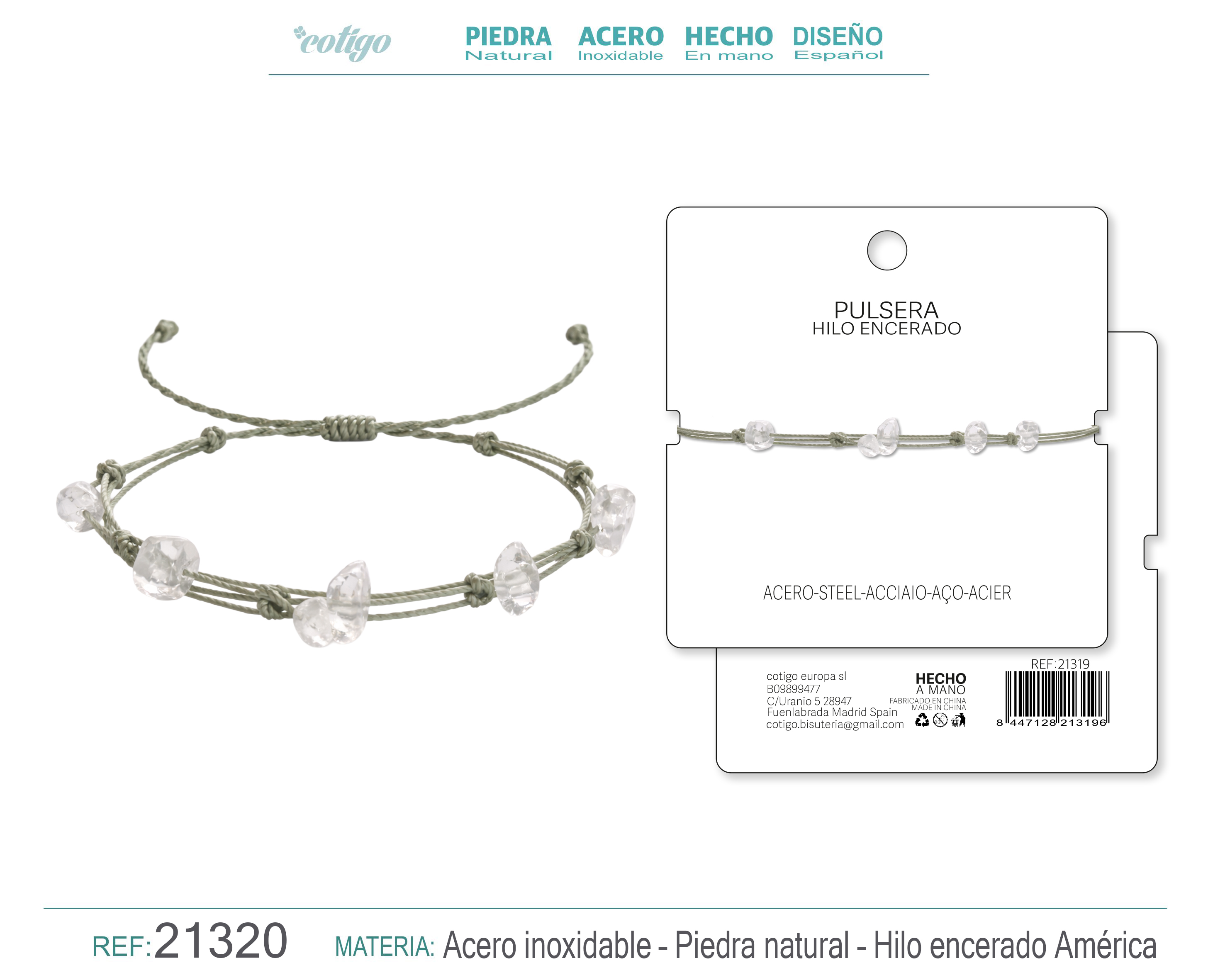 PULSERA HILO ENCERADO CON CUARZO BLANCO