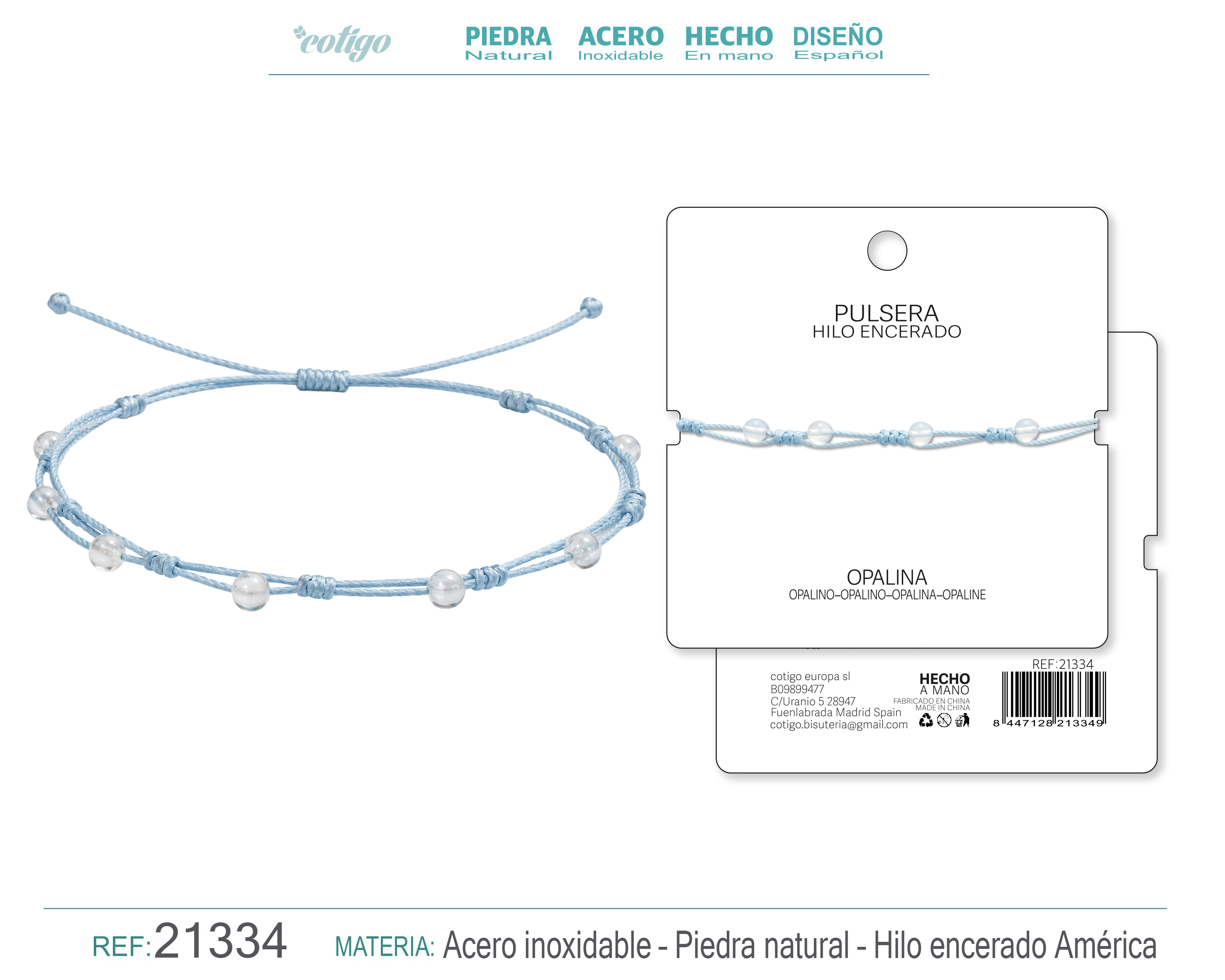 PULSERA HILO ENCERADO CON OPALINA