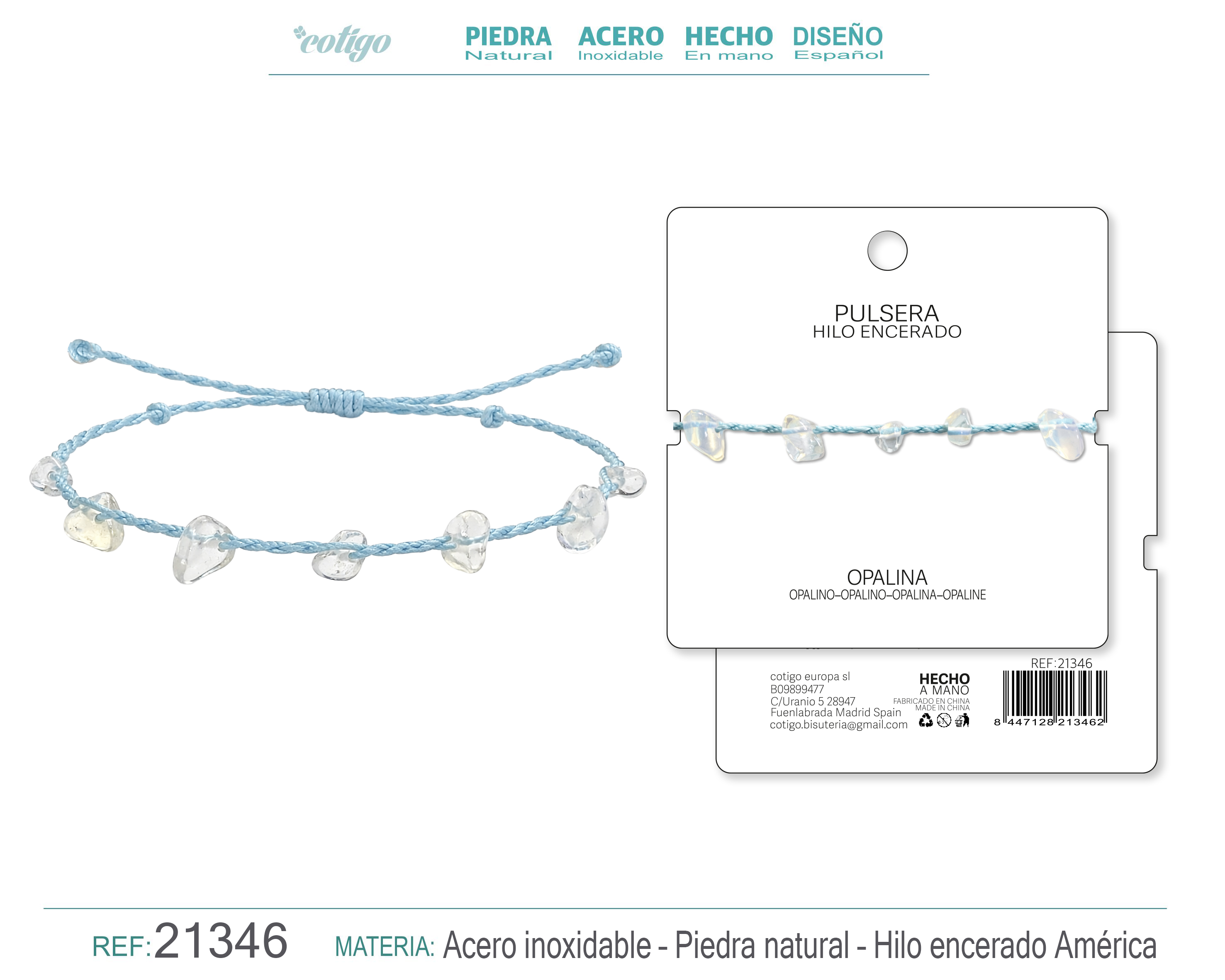 PULSERA HILO ENCERADO CON OPALINA
