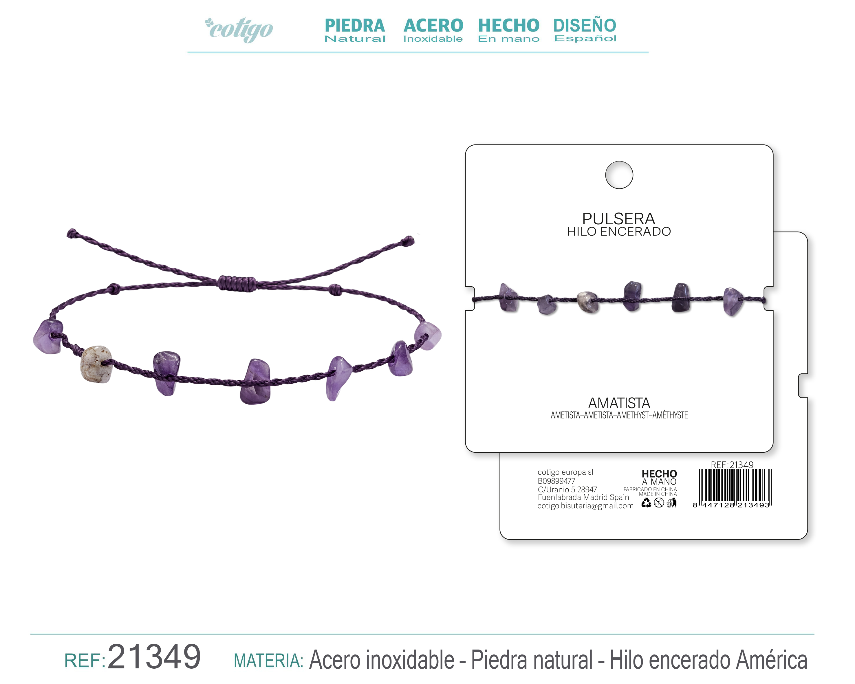 PULSERA HILO ENCERADO CON AMATISTA