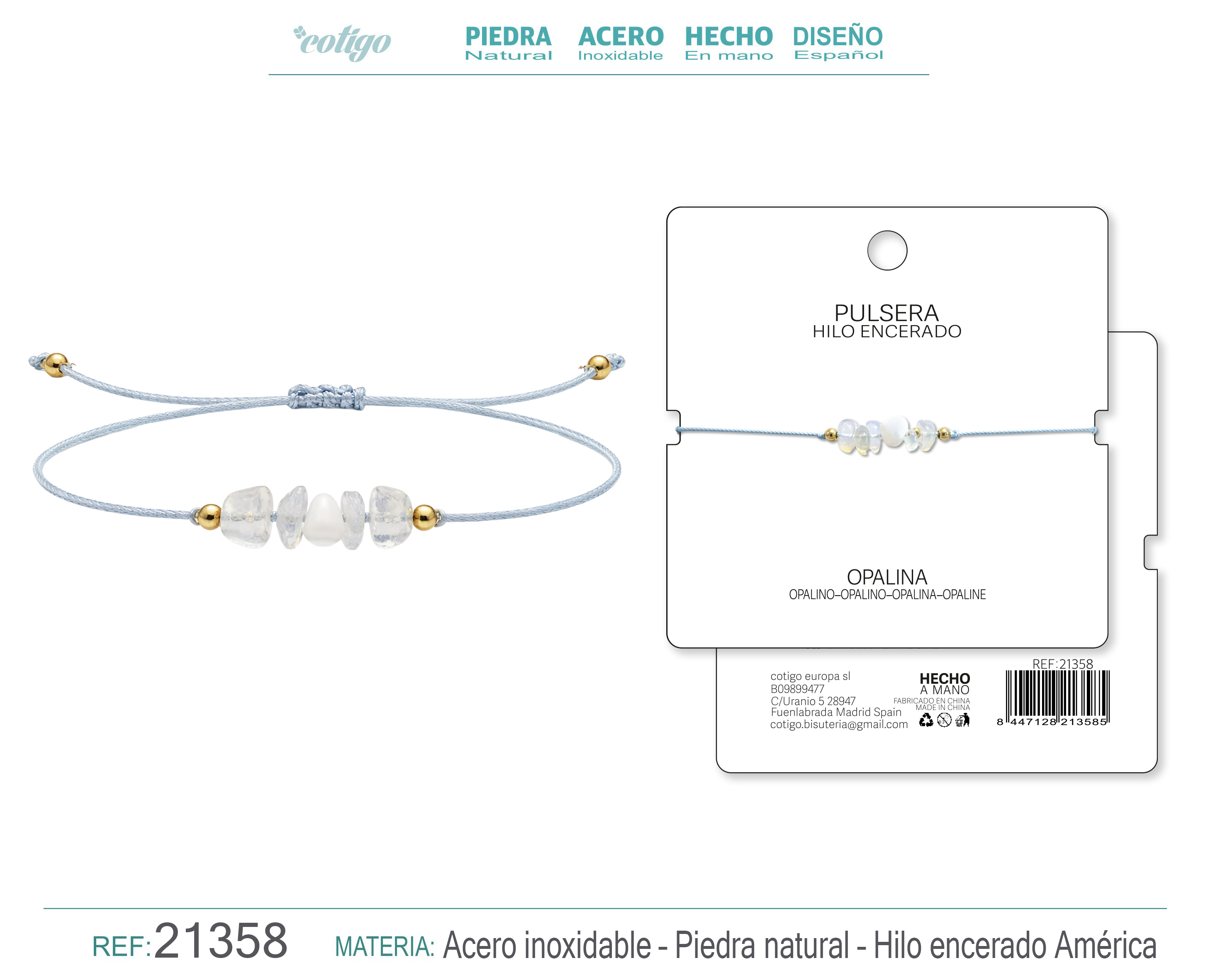 PULSERA HILO ENCERADO CON OPALINA