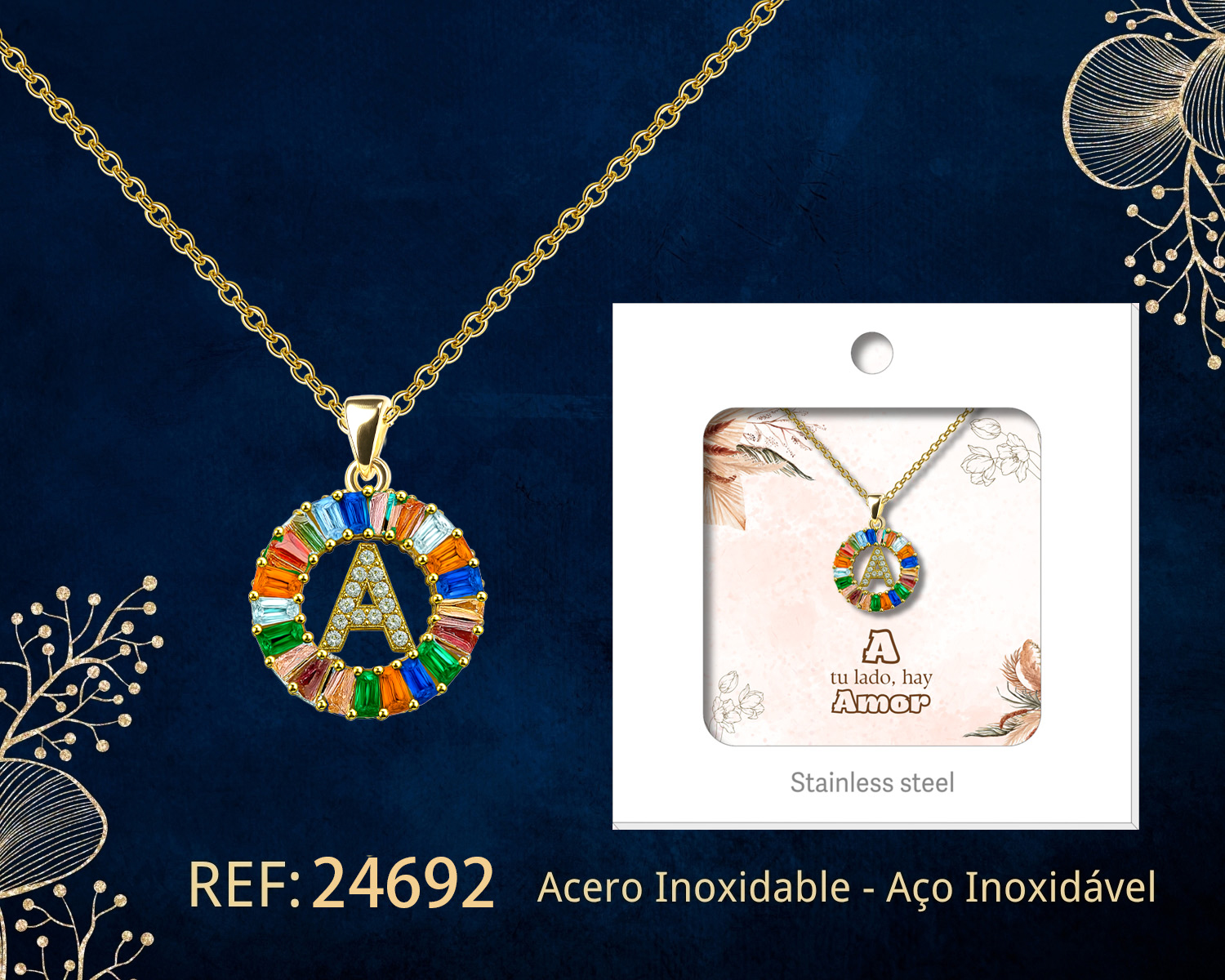 Colgante Letra A Chapado Oro 14K con Circonita