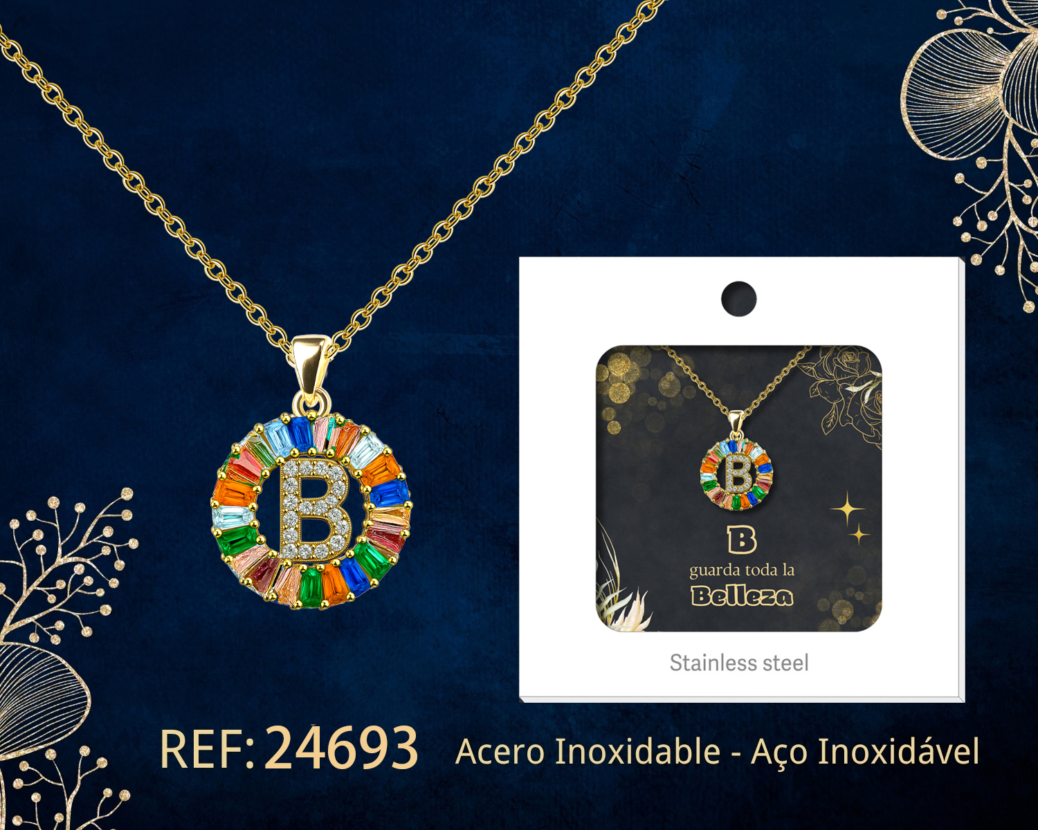 Colgante Letra B Chapado Oro 14K con Circonita