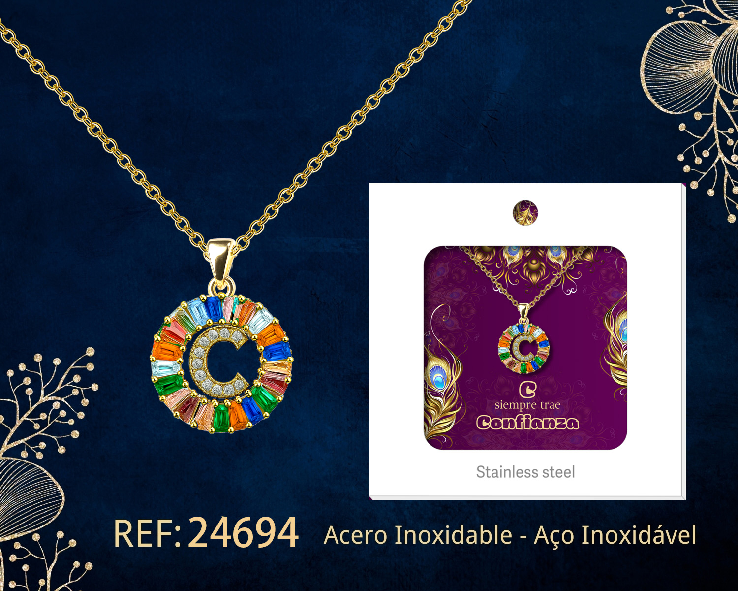 Colgante Letra C Chapado Oro 14K con Circonita