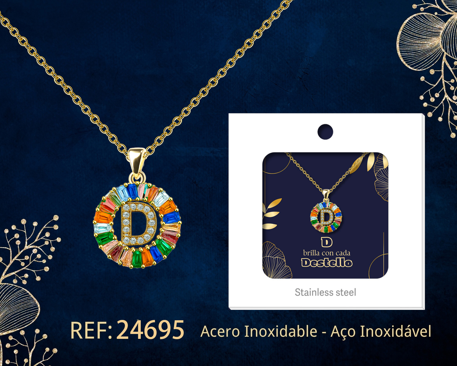 Colgante Letra D Chapado Oro 14K con Circonita