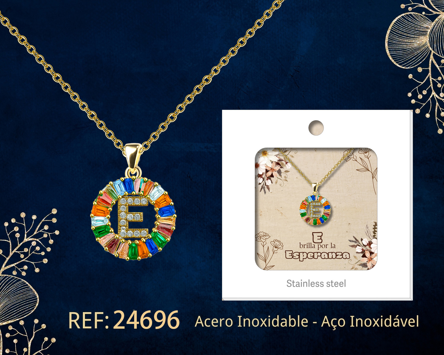 Colgante Letra E Chapado Oro 14K con Circonita