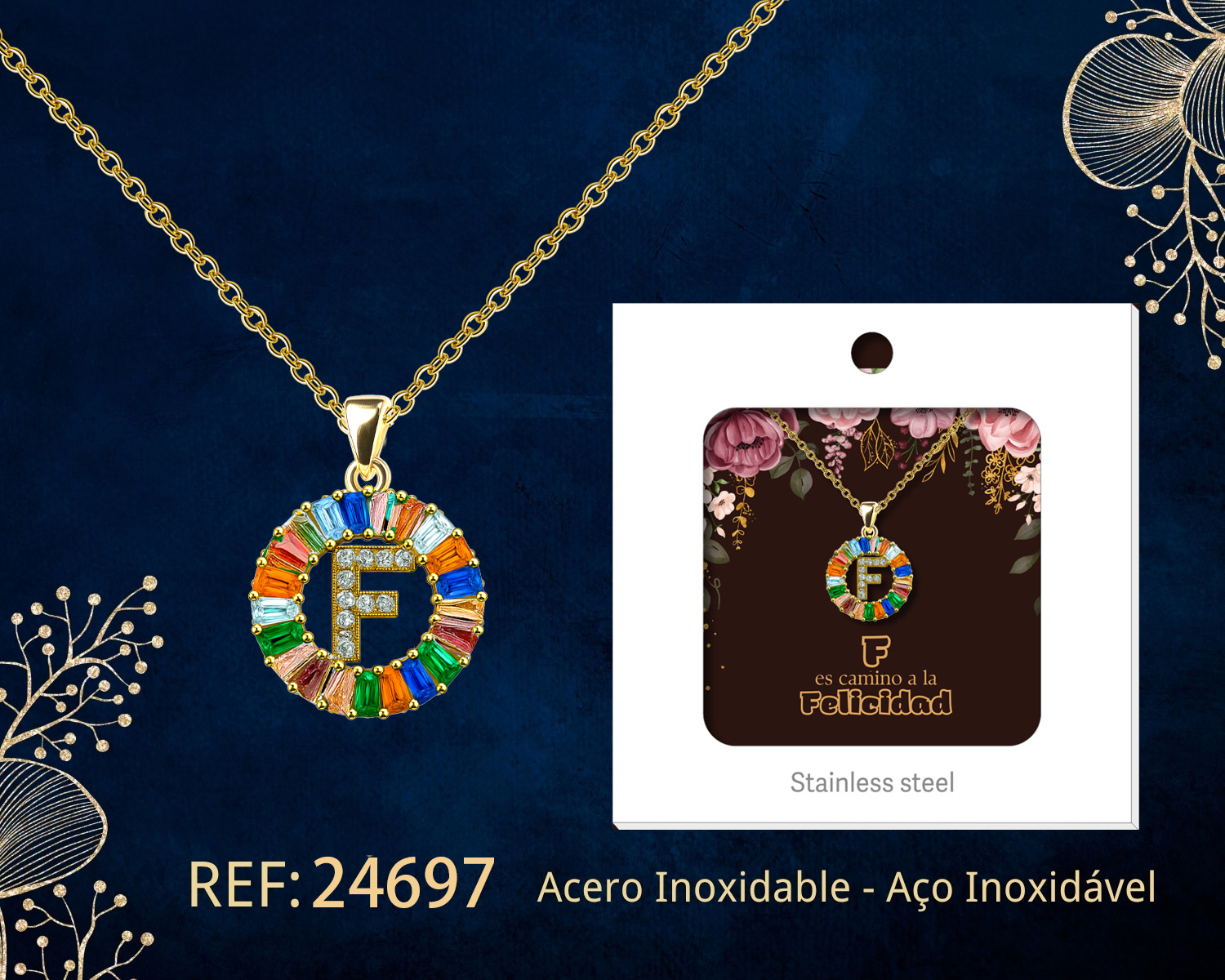 Colgante Letra F Chapado Oro 14K con Circonita