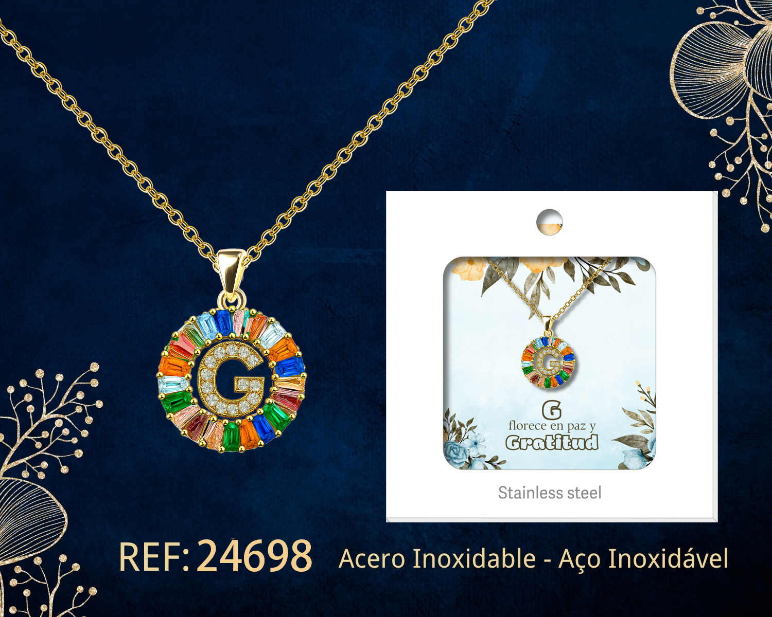 Colgante Letra G Chapado Oro 14K con Circonita