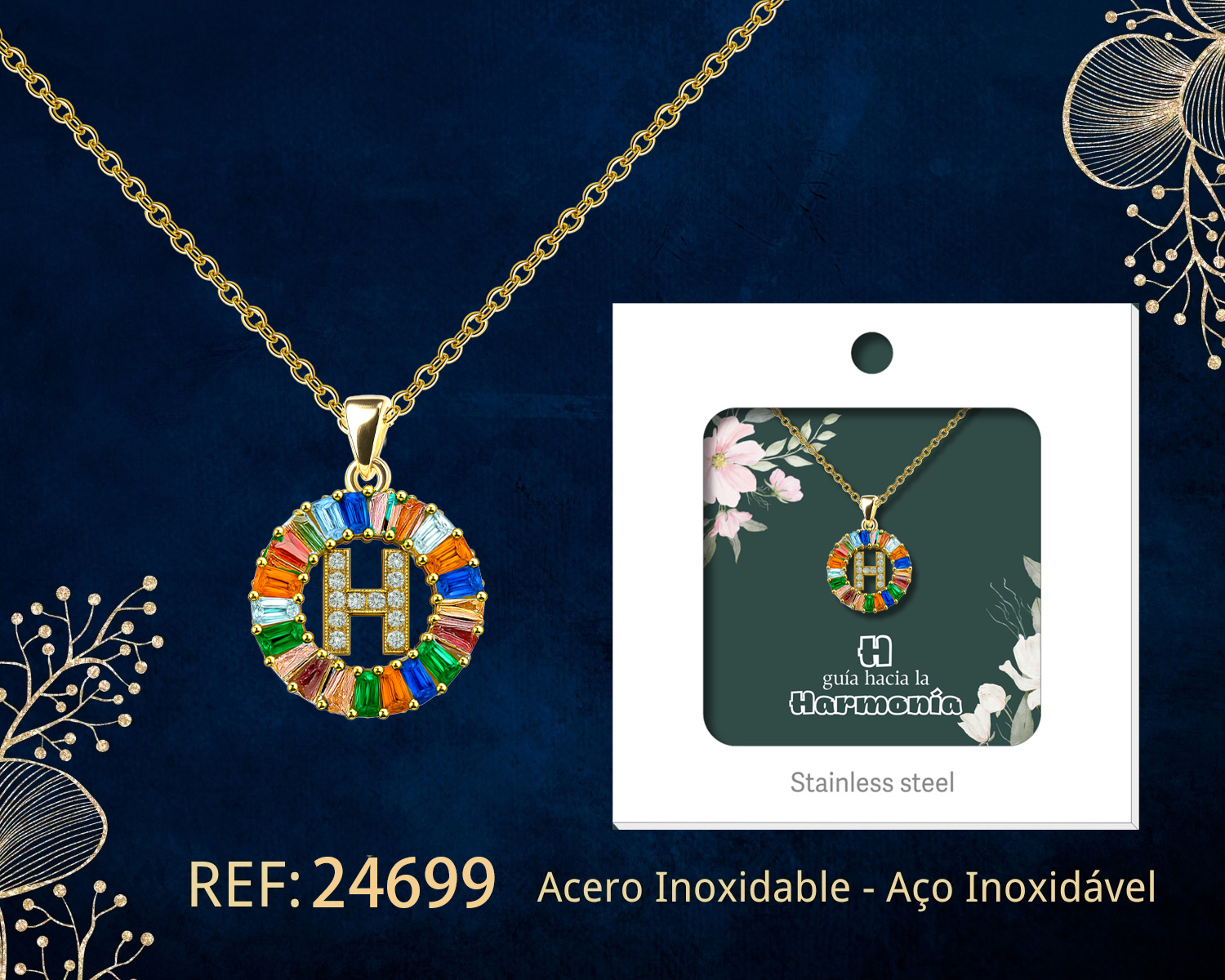 Colgante Letra H Chapado Oro 14K con Circonita