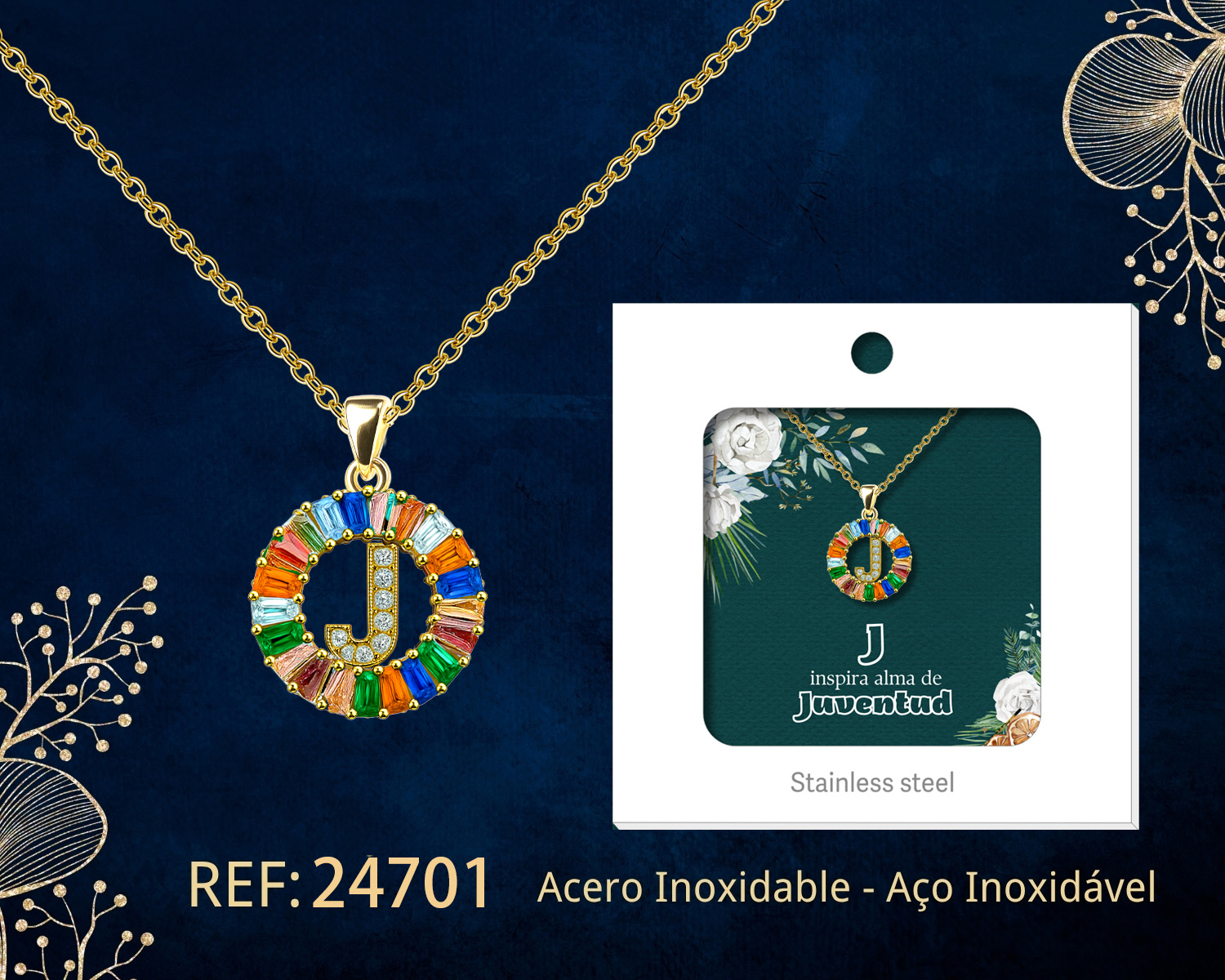 Colgante Letra J Chapado Oro 14K con Circonita