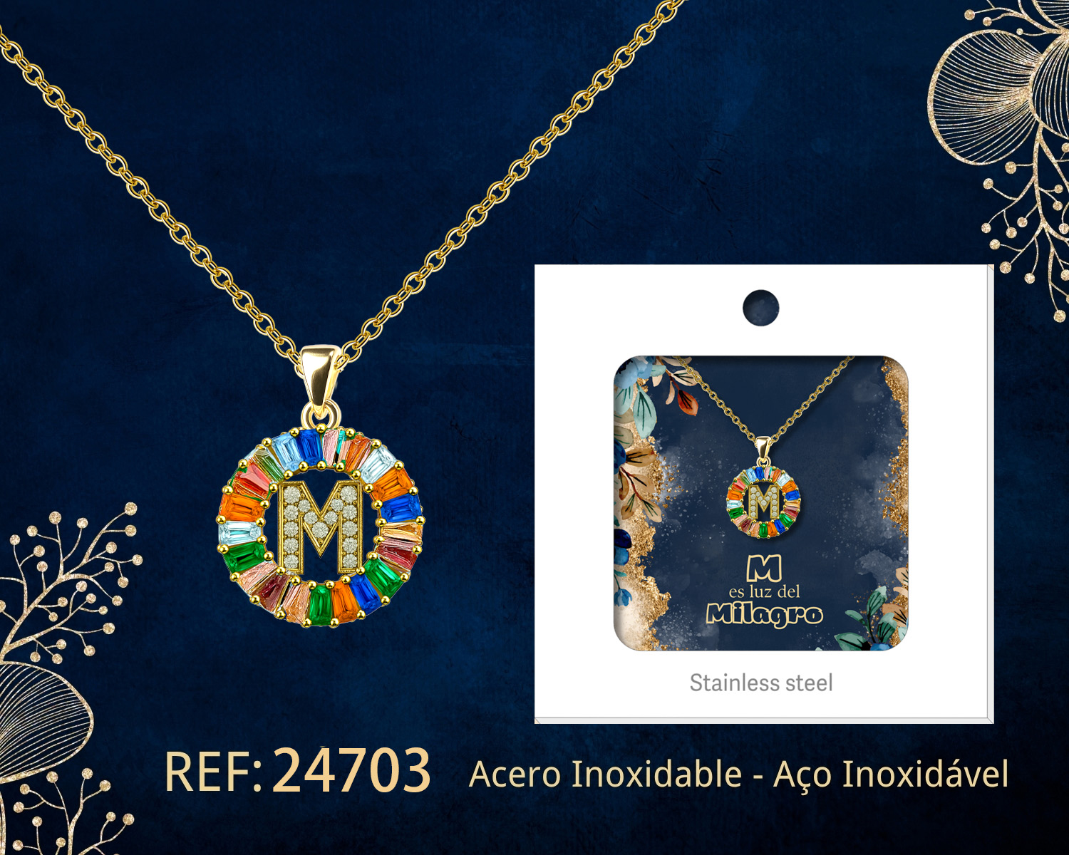 Colgante Letra M Chapado Oro 14K con Circonita