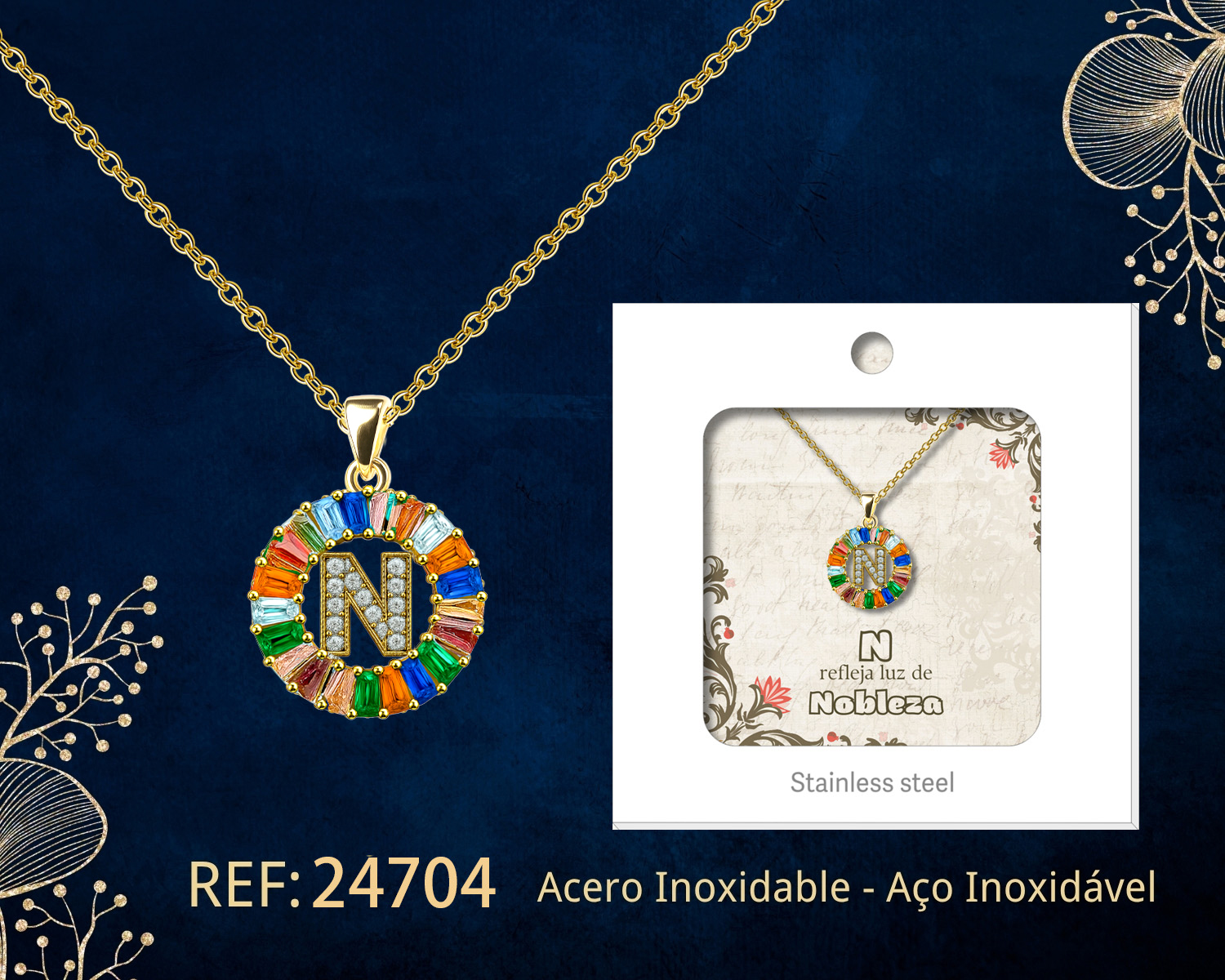Colgante Letra N Chapado Oro 14K con Circonita
