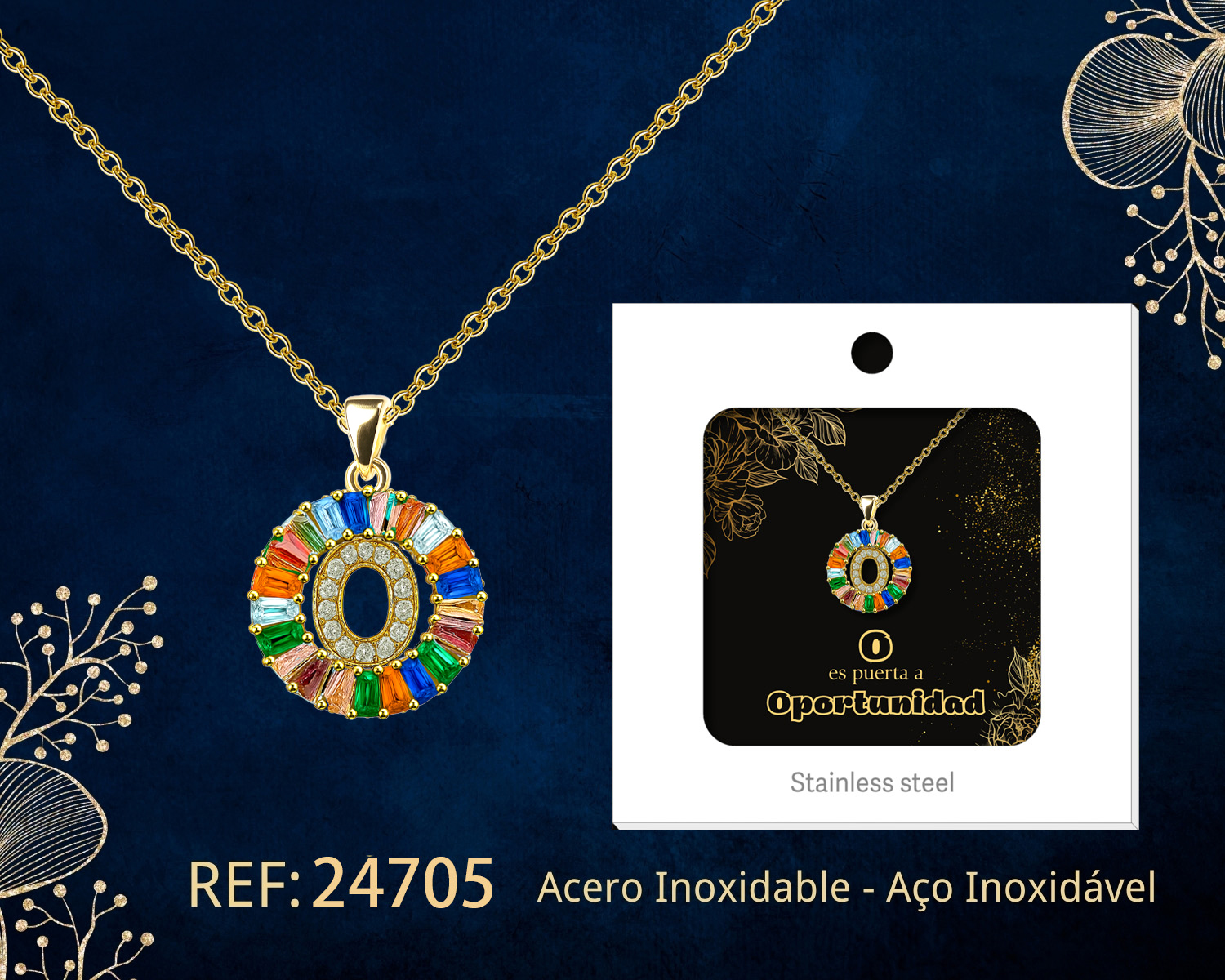 Colgante Letra O Chapado Oro 14K con Circonita