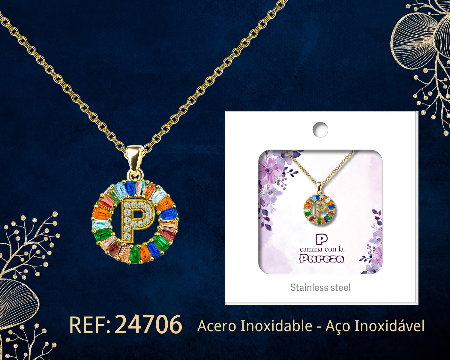 Colgante Letra P Chapado Oro 14K con Circonita