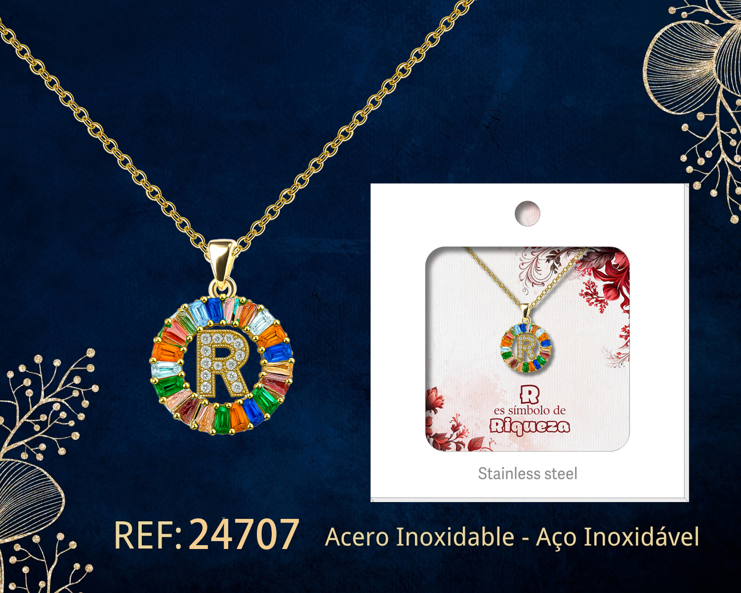 Colgante Letra R Chapado Oro 14K con Circonita