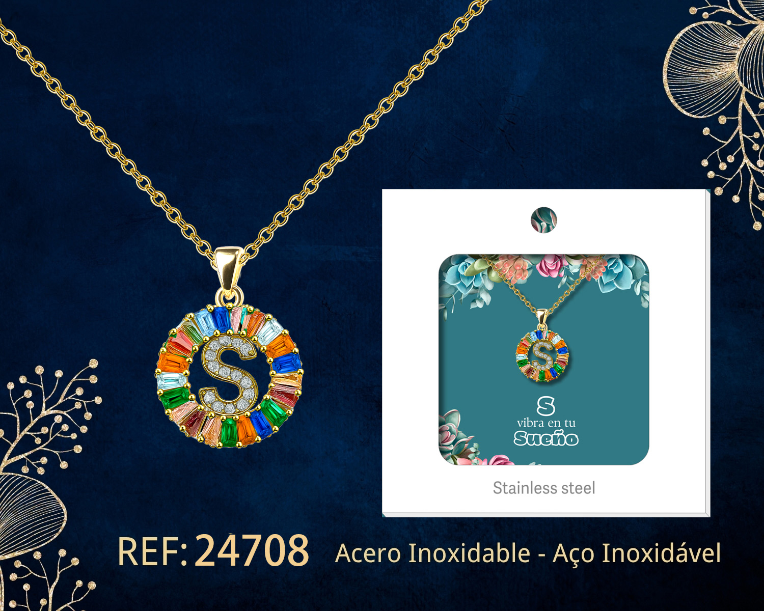 Colgante Letra S Chapado Oro 14K con Circonita