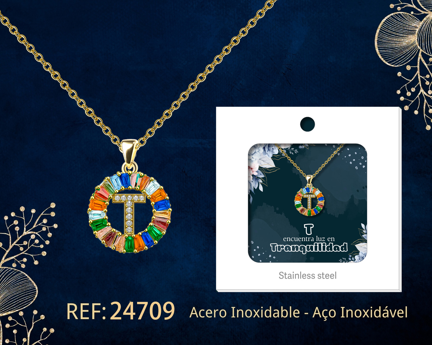 Colgante Letra T Chapado Oro 14K con Circonita