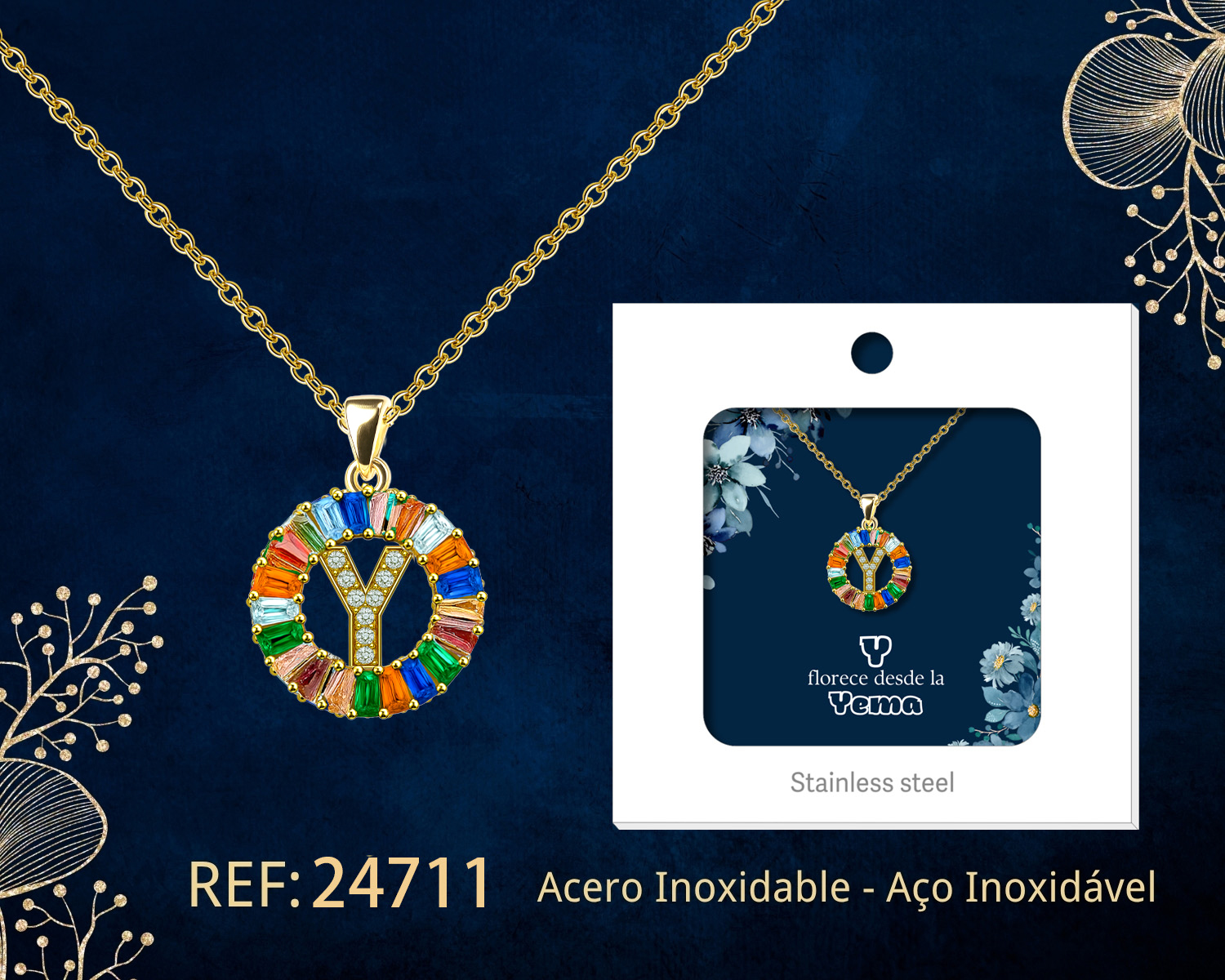 Colgante Letra Y Chapado Oro 14K con Circonita