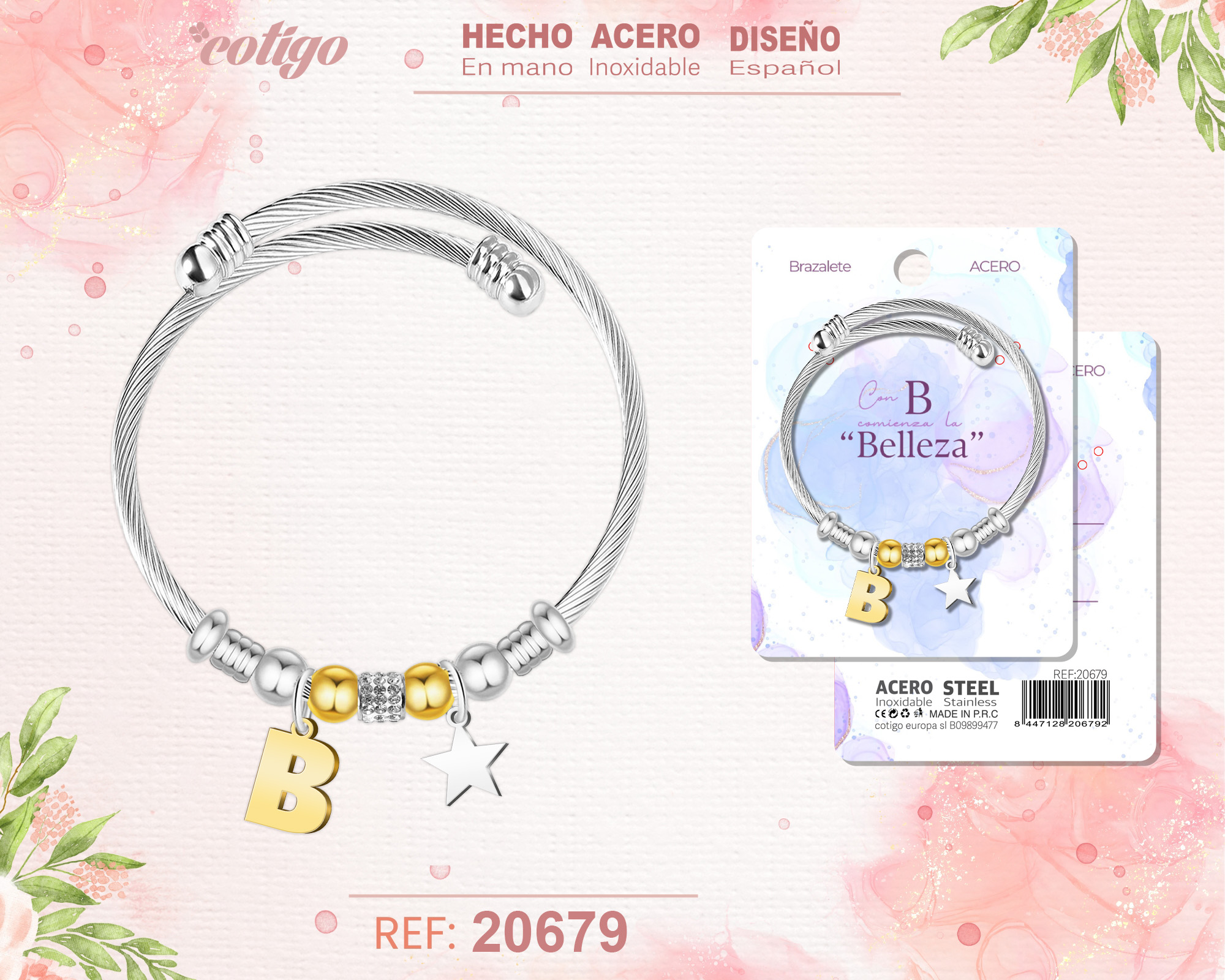 Brazalete Acero con letra B