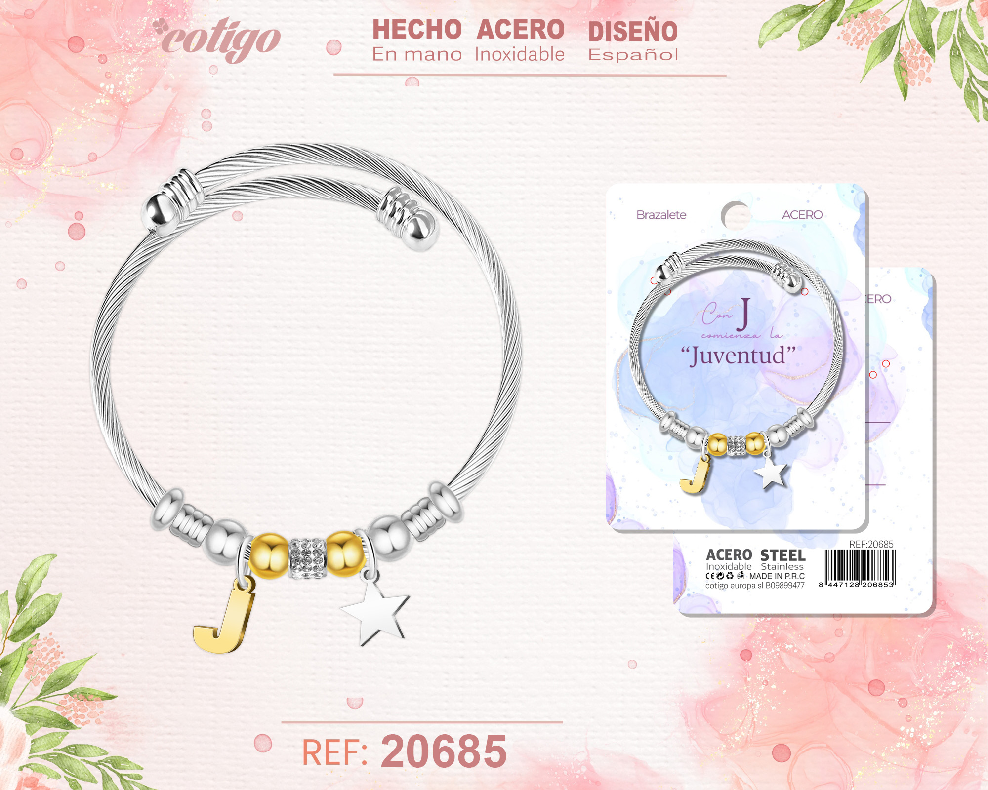 Brazalete Acero con letra J