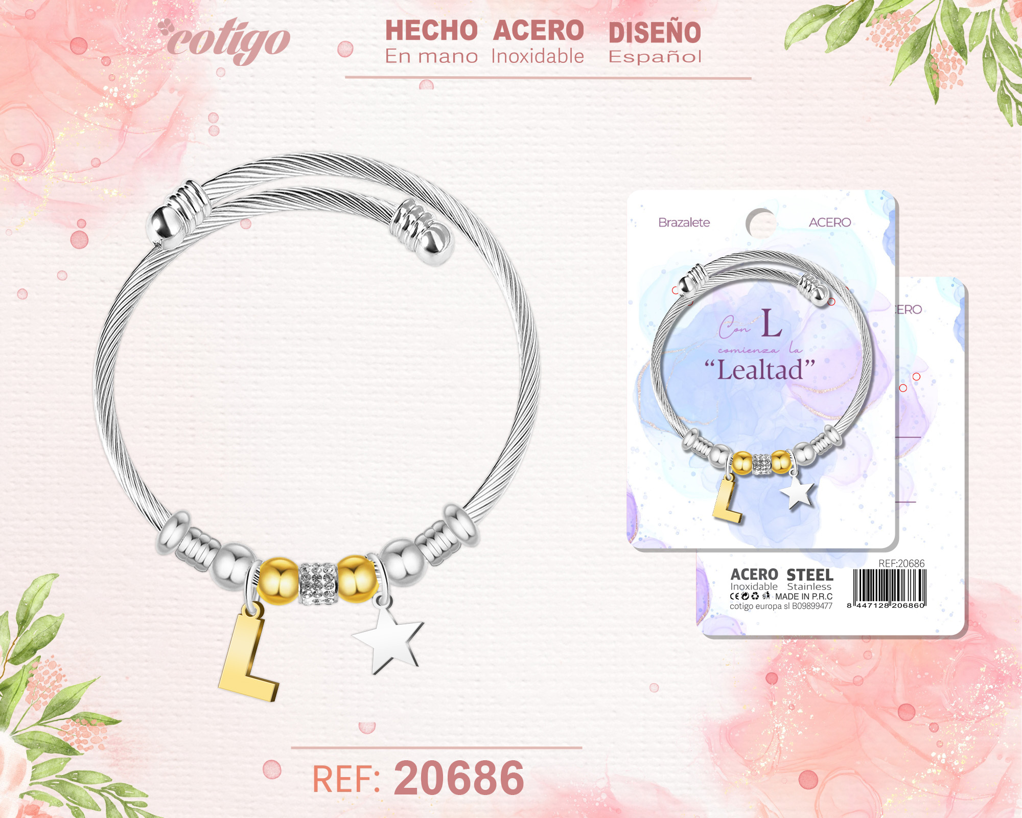 Brazalete Acero con letra L